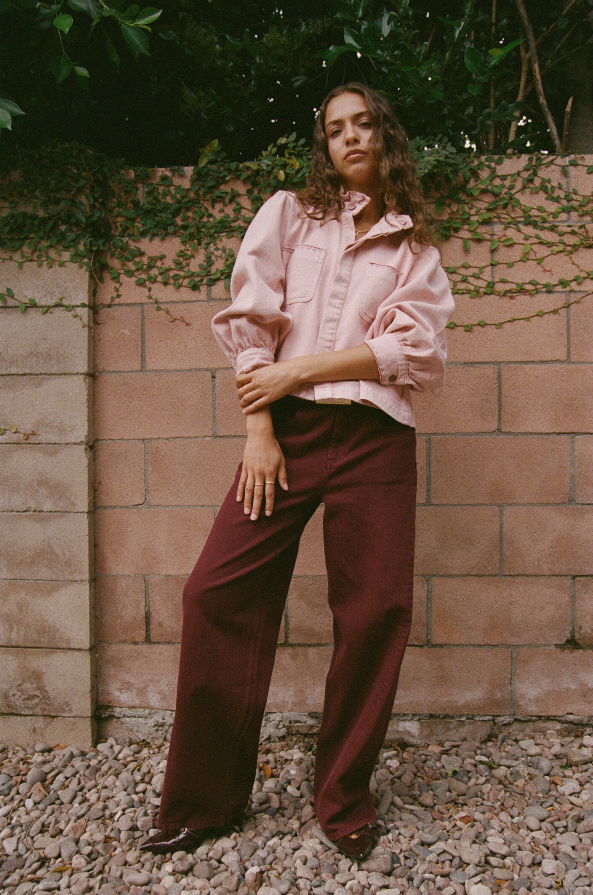 Ziggy Cropped Denim Jacket in Peony Pink