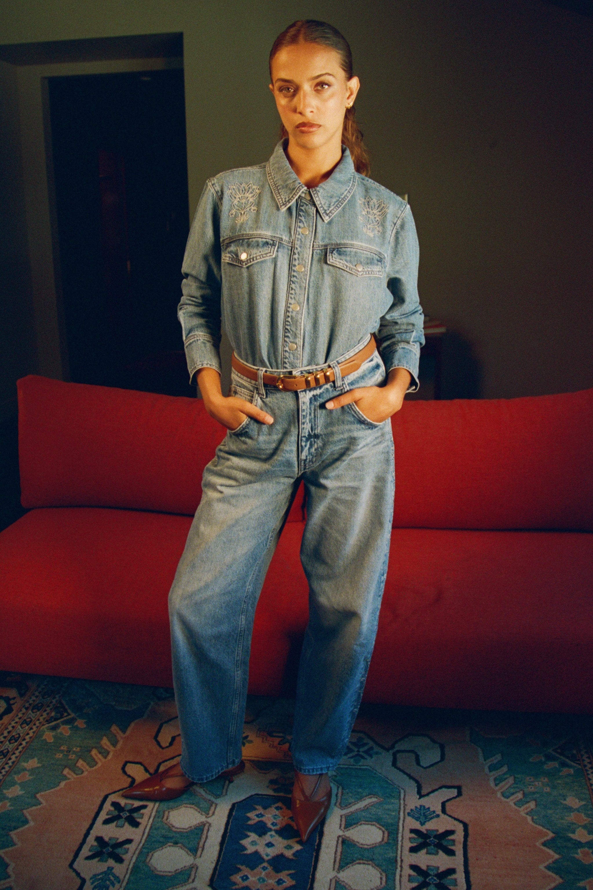 Juno Embroidered Denim Shirt in Malibu