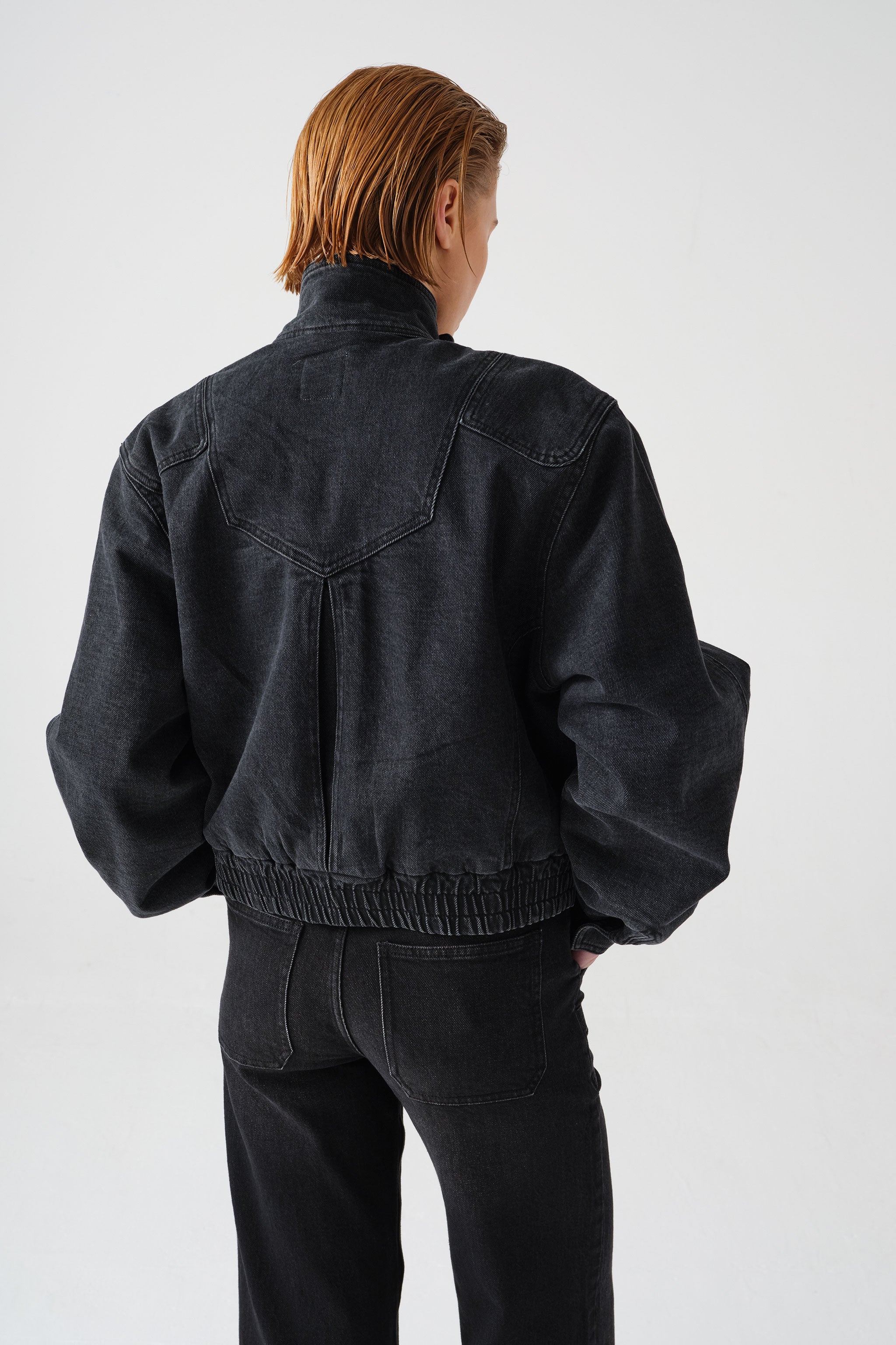 Juno Denim Bomber Jacket in Washed Black