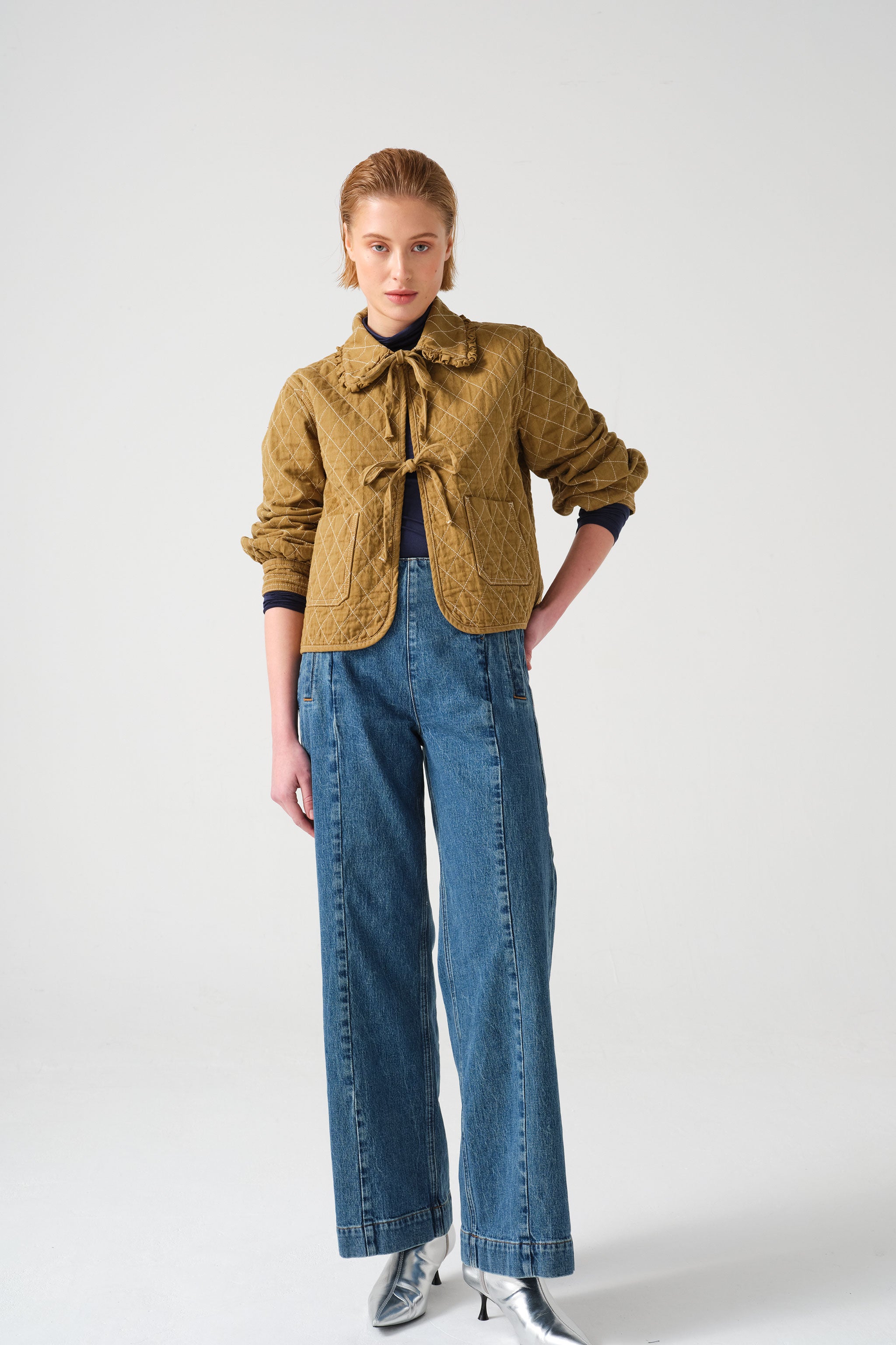 Heidi Quilted Denim Jacket in Olive