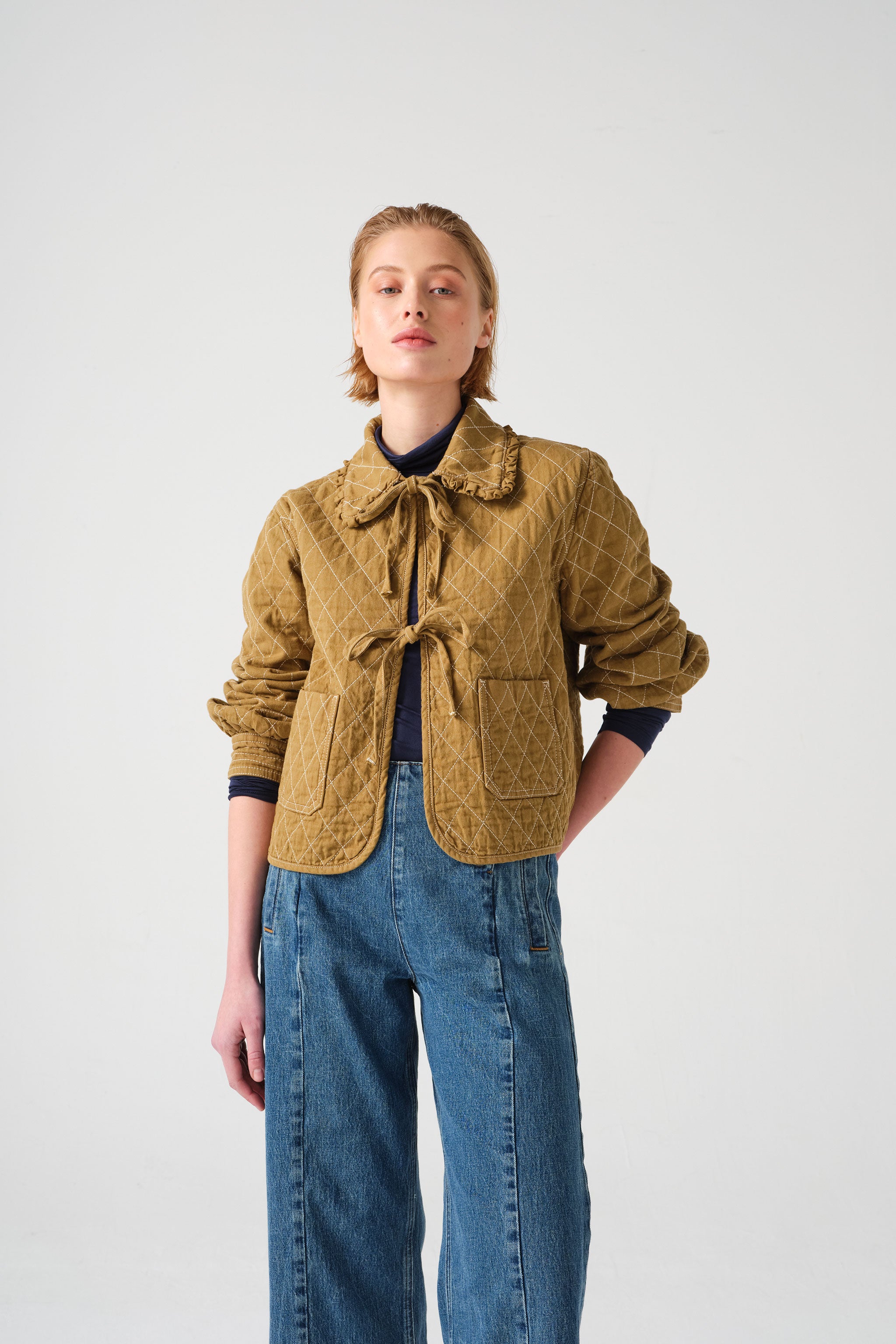 Heidi Quilted Denim Jacket in Olive