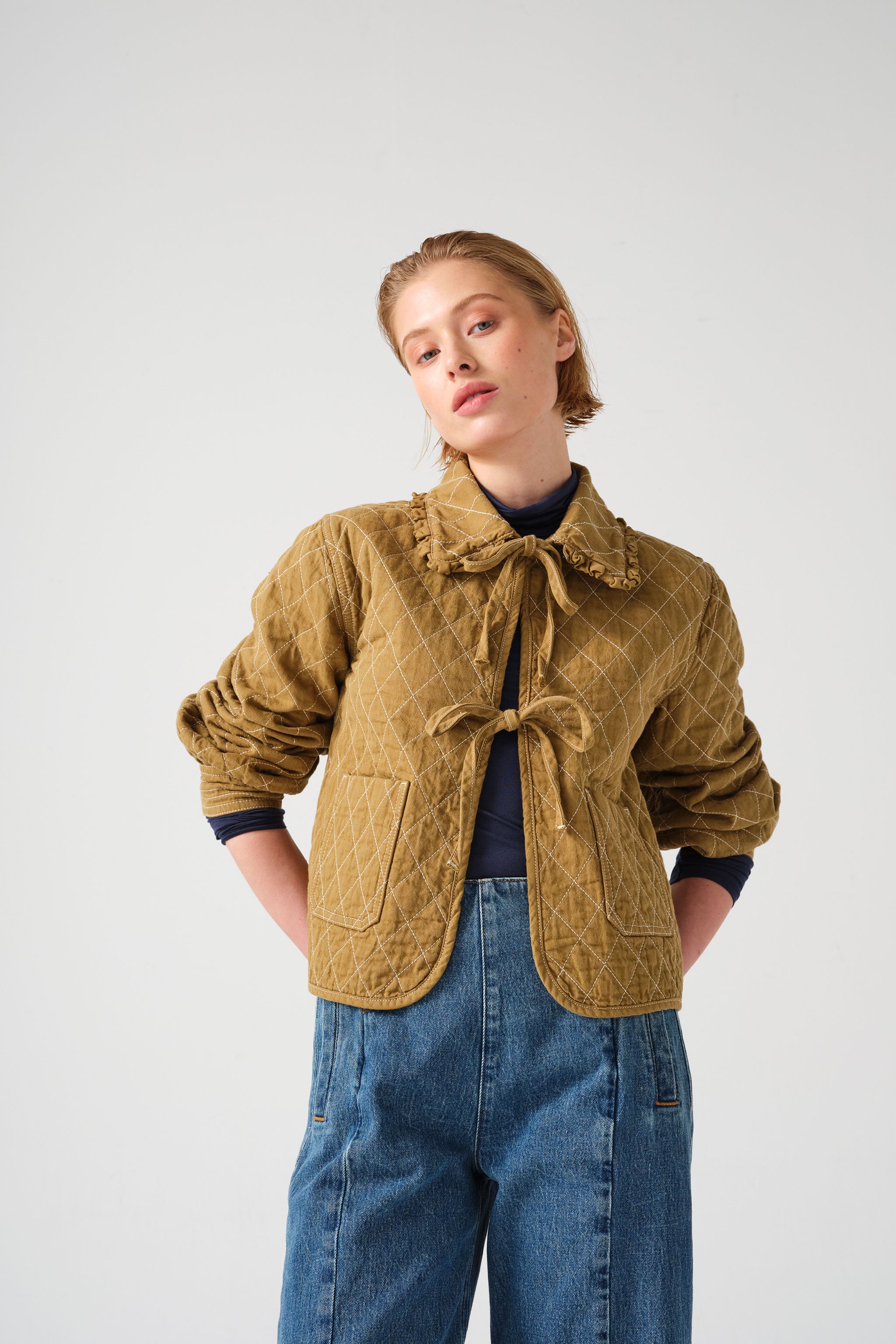 Heidi Quilted Denim Jacket in Olive