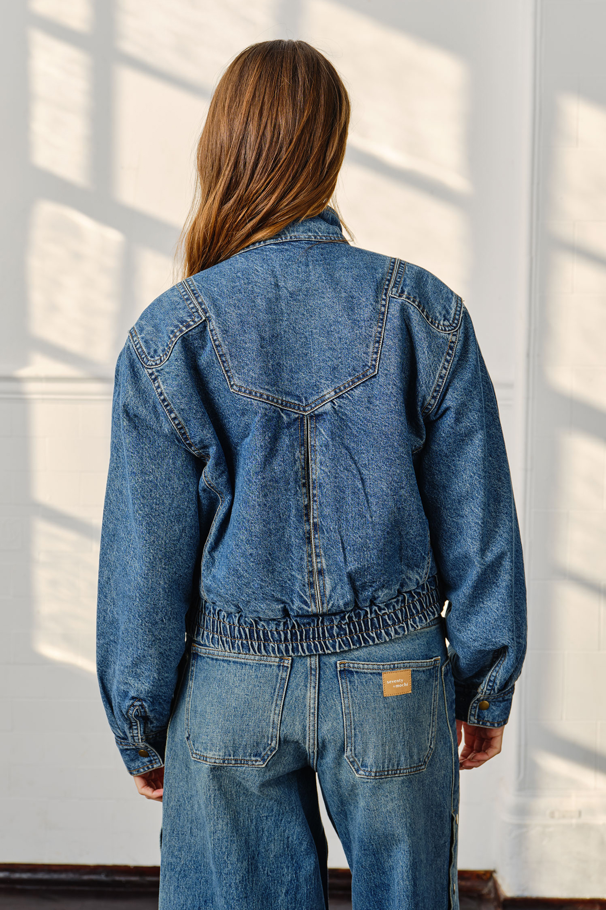 Juno Denim Bomber Jacket in Pasadena