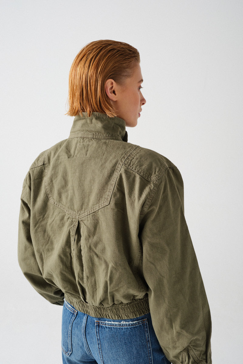 Juno Denim Bomber Jacket in Khaki