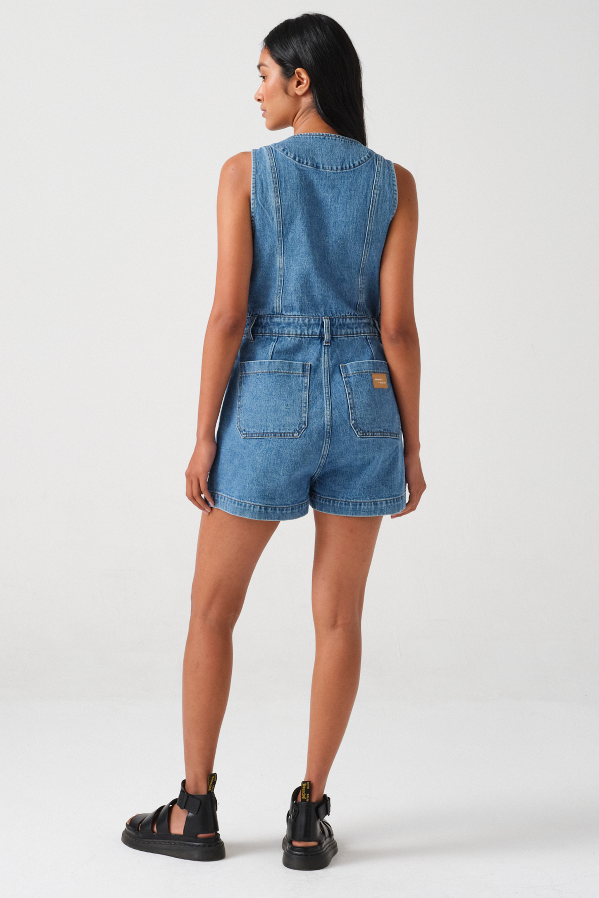 Bea Denim Playsuit in Washed Indigo