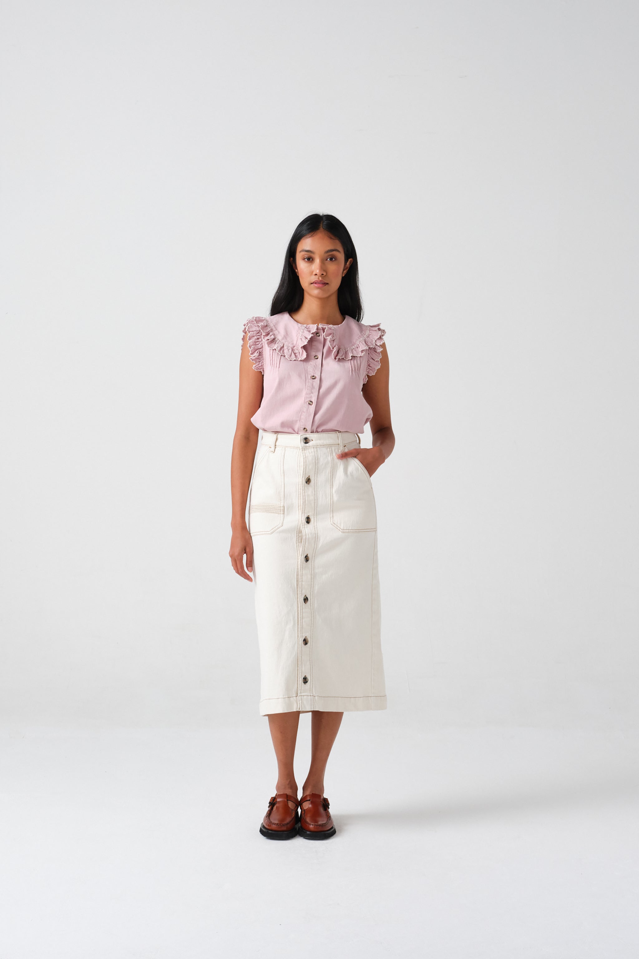 Phoebe Blouse Short Sleeve in Washed Dusty Rose