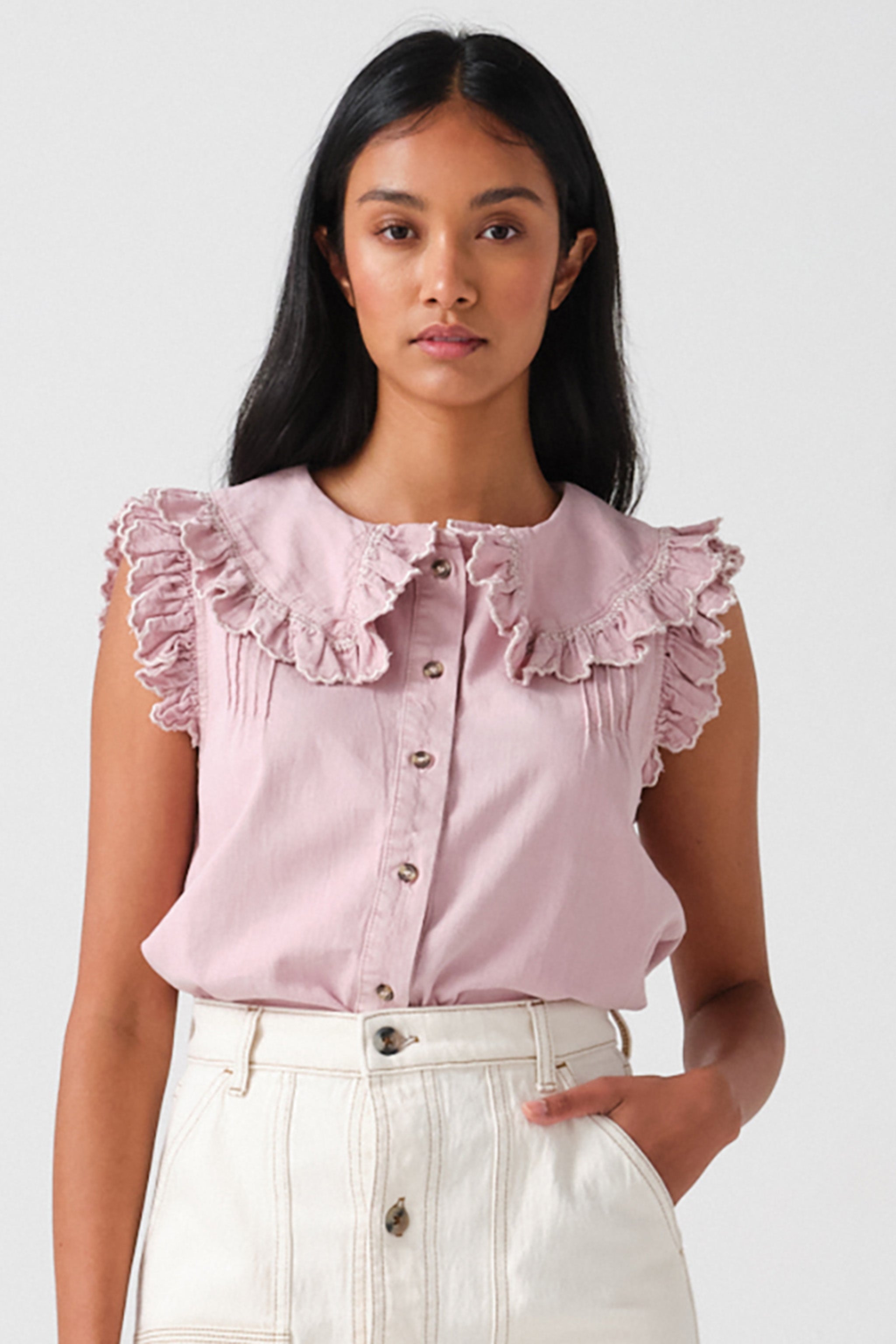 Phoebe Blouse Short Sleeve in Washed Dusty Rose
