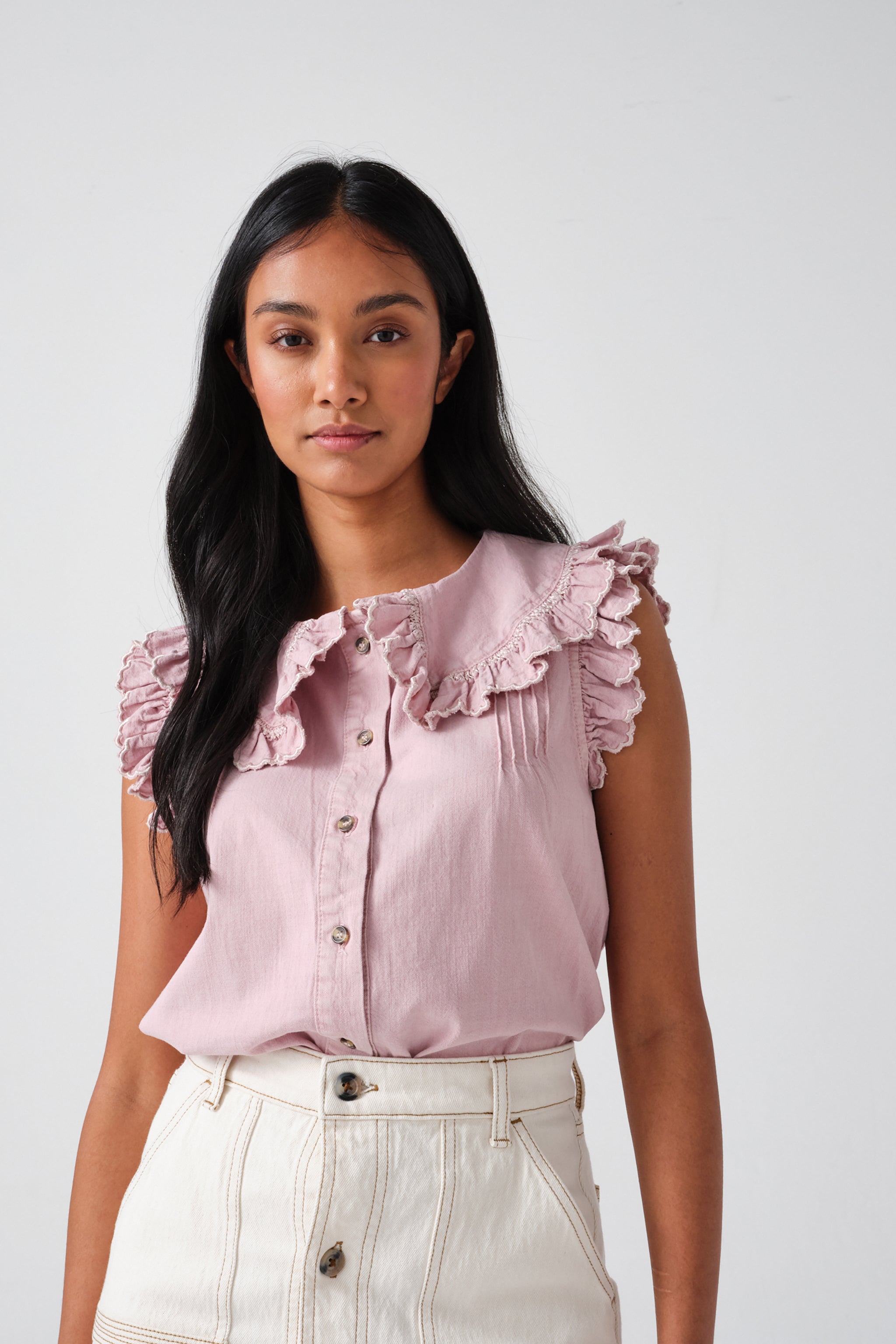 Phoebe Blouse Short Sleeve in Washed Dusty Rose