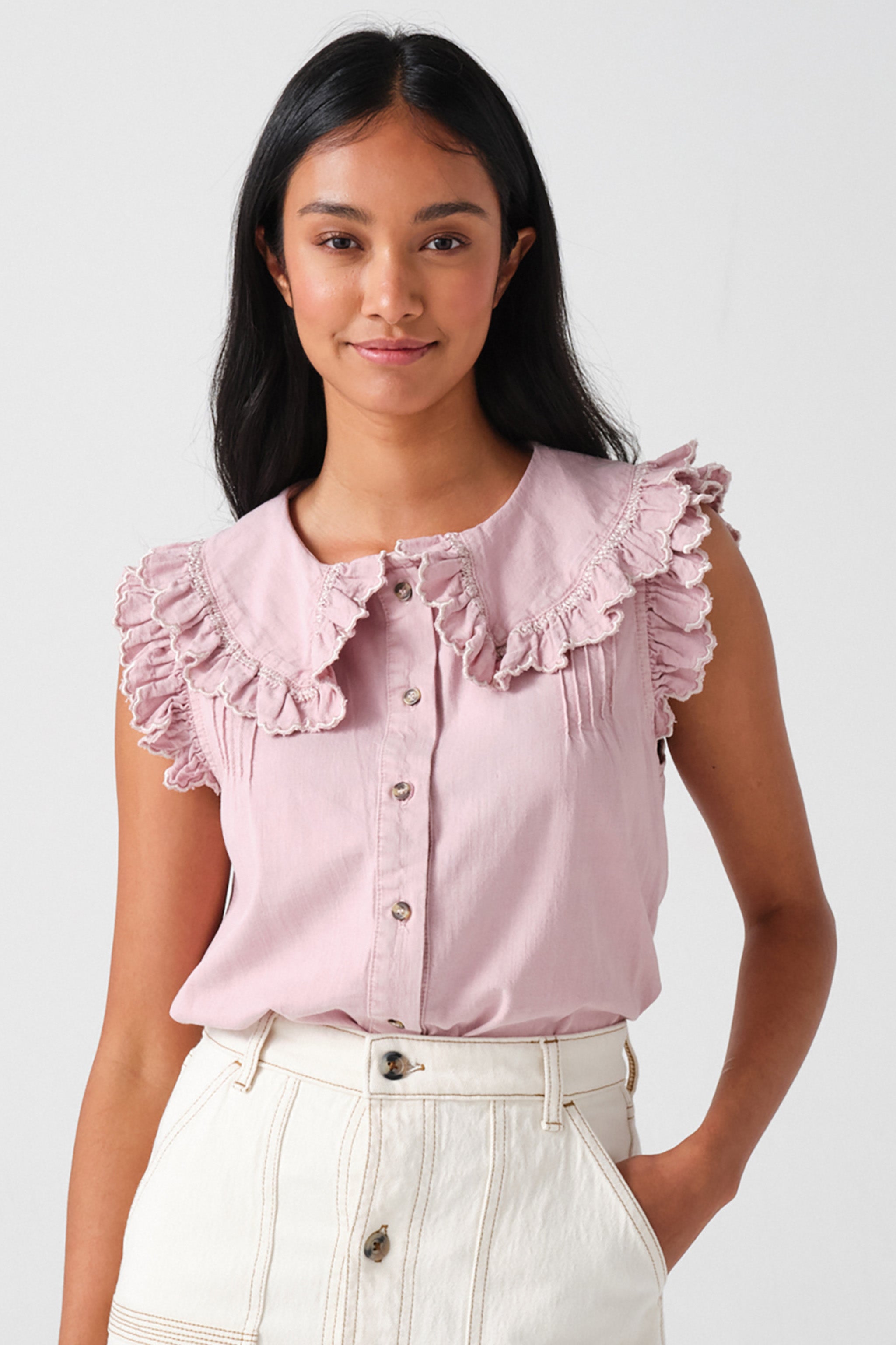 Phoebe Blouse Short Sleeve in Washed Dusty Rose