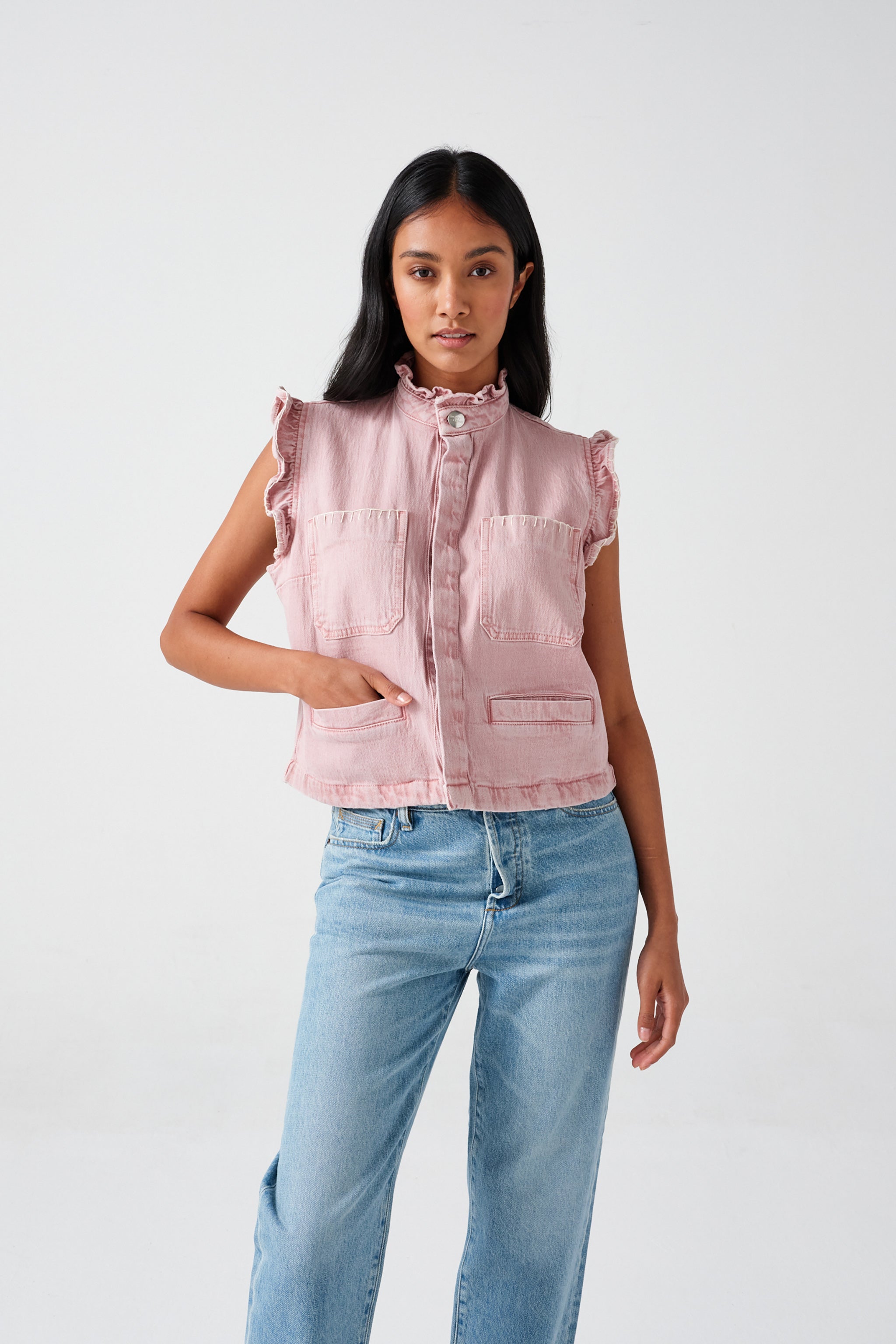 Pablo Denim Vest in Dusty Rose