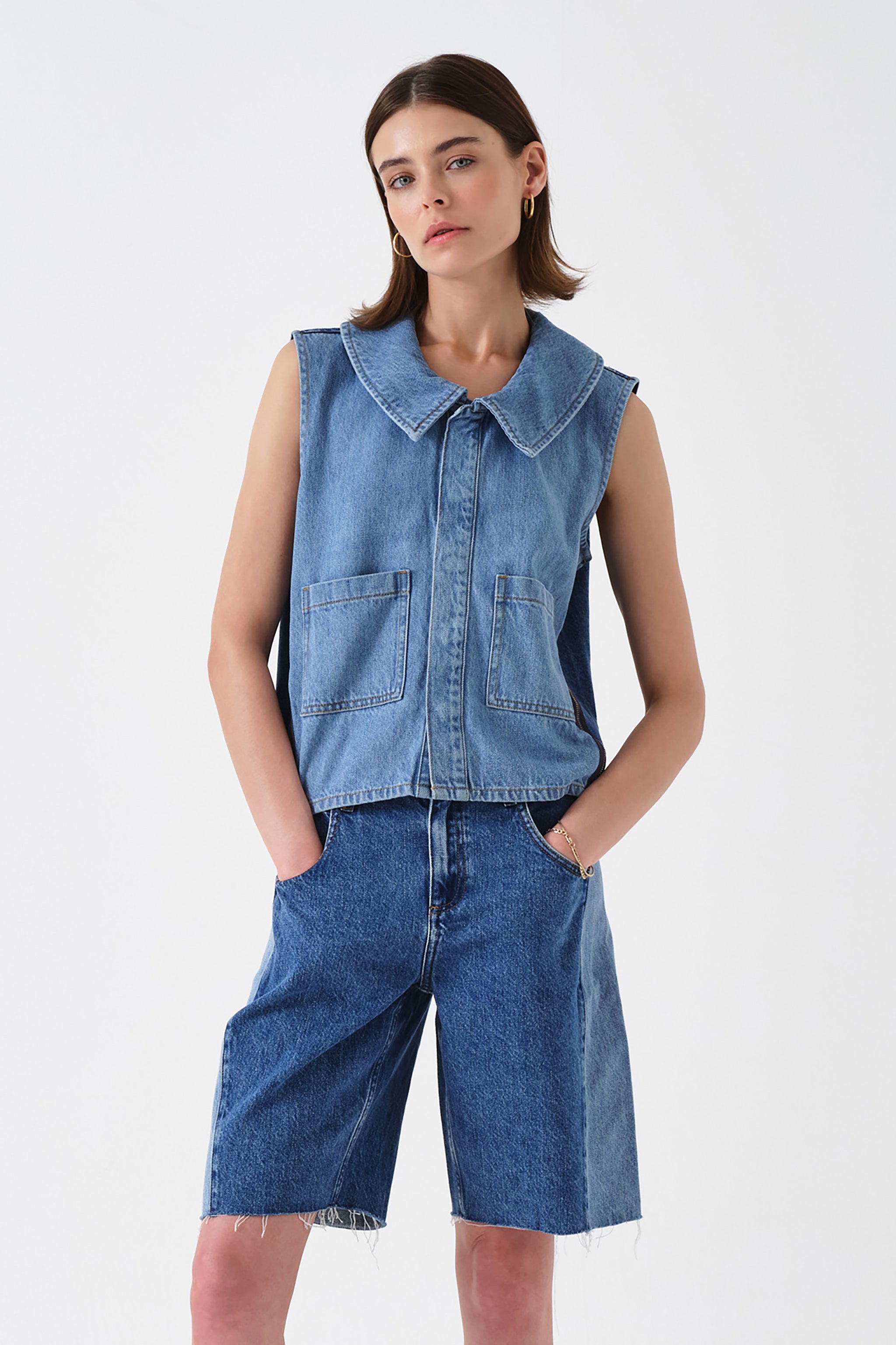 Zoe Short in Two Tone Denim