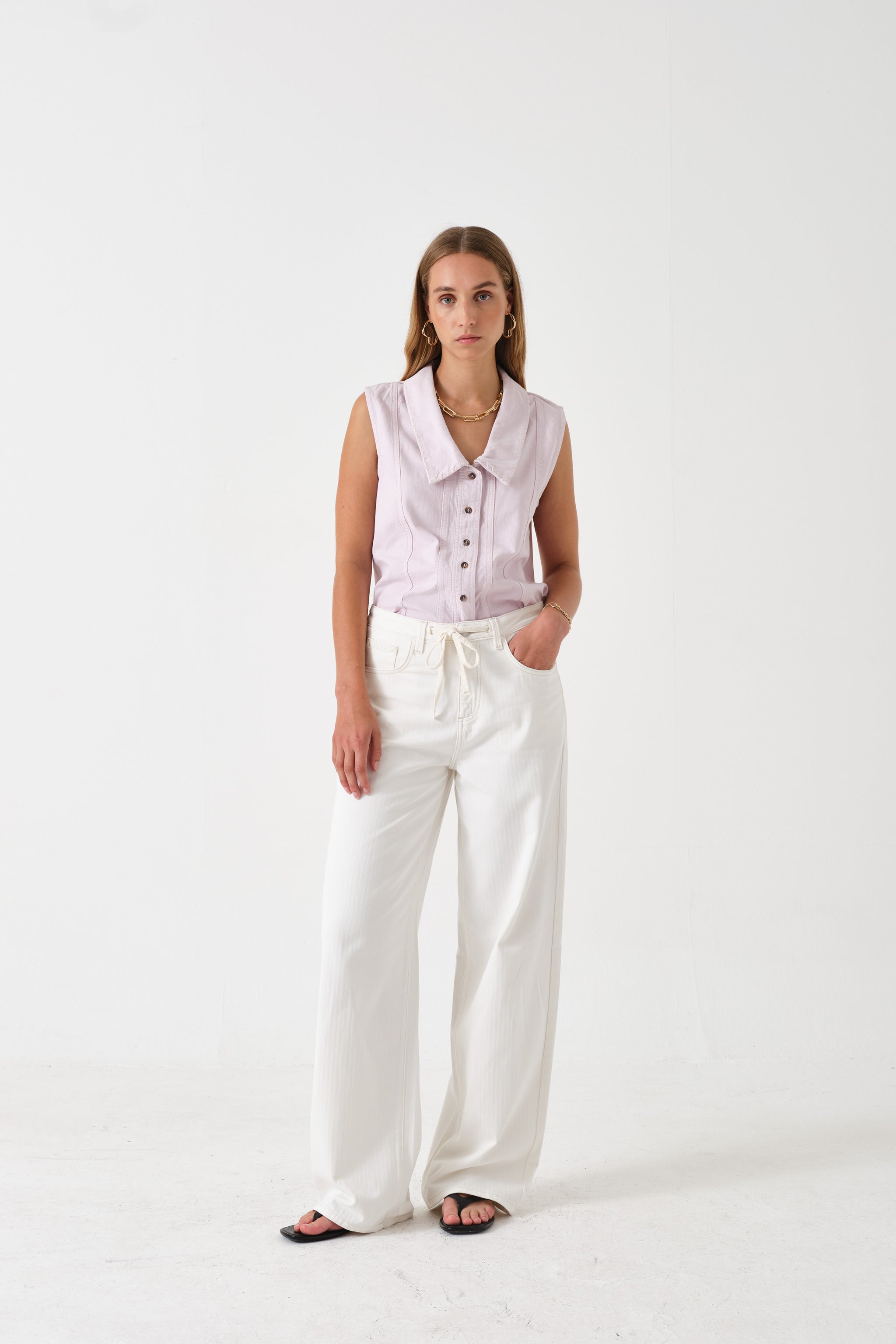 Blake Low Rise Jean in Herringbone Ecru