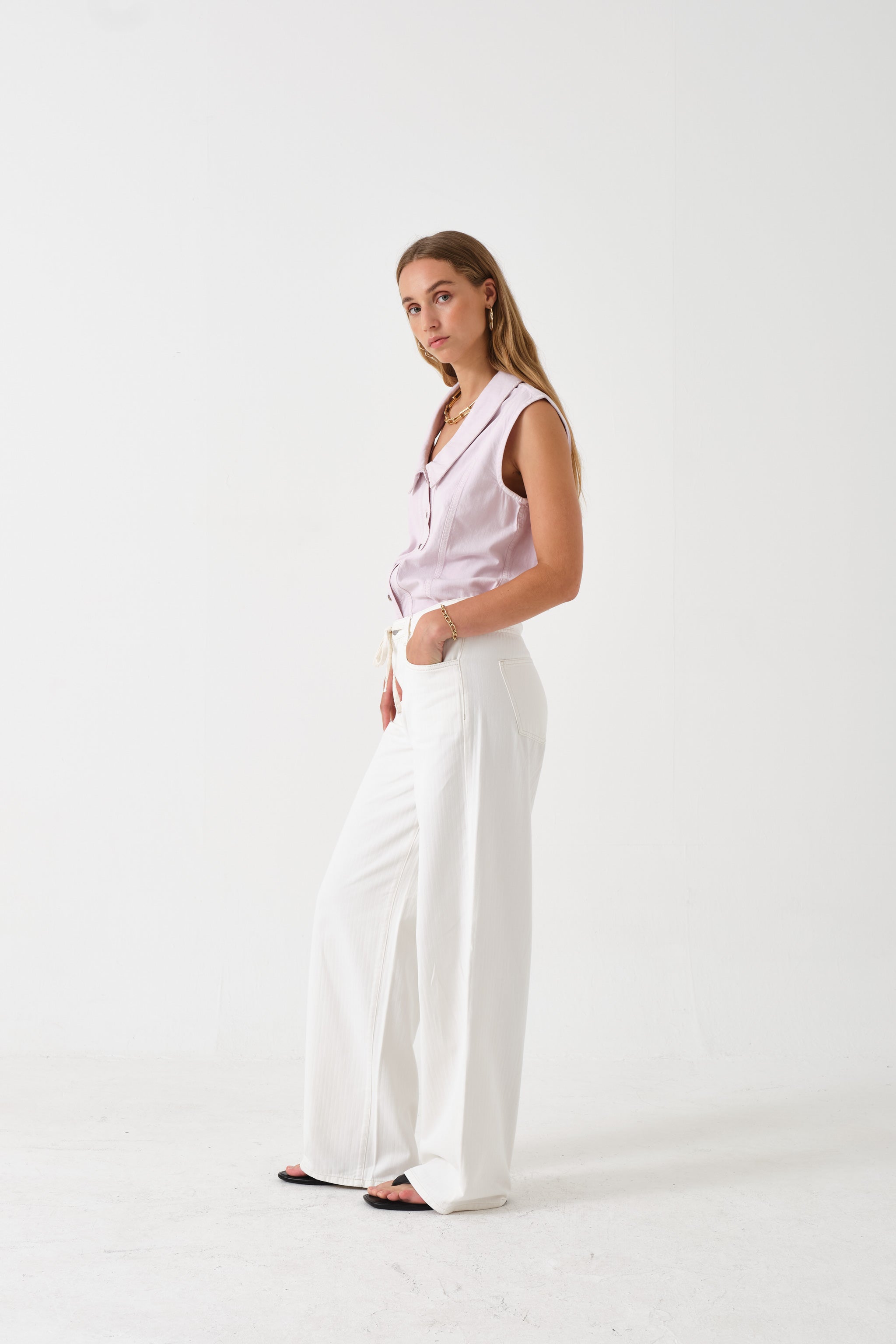 Blake Low Rise Jean in Herringbone Ecru