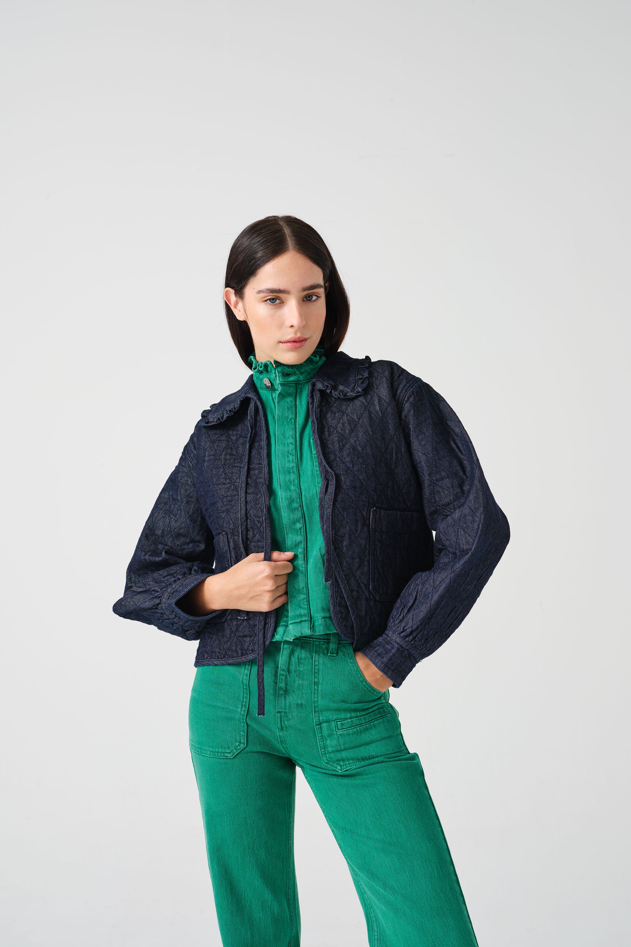 Heidi Quilted Denim Jacket in Indigo Rinse
