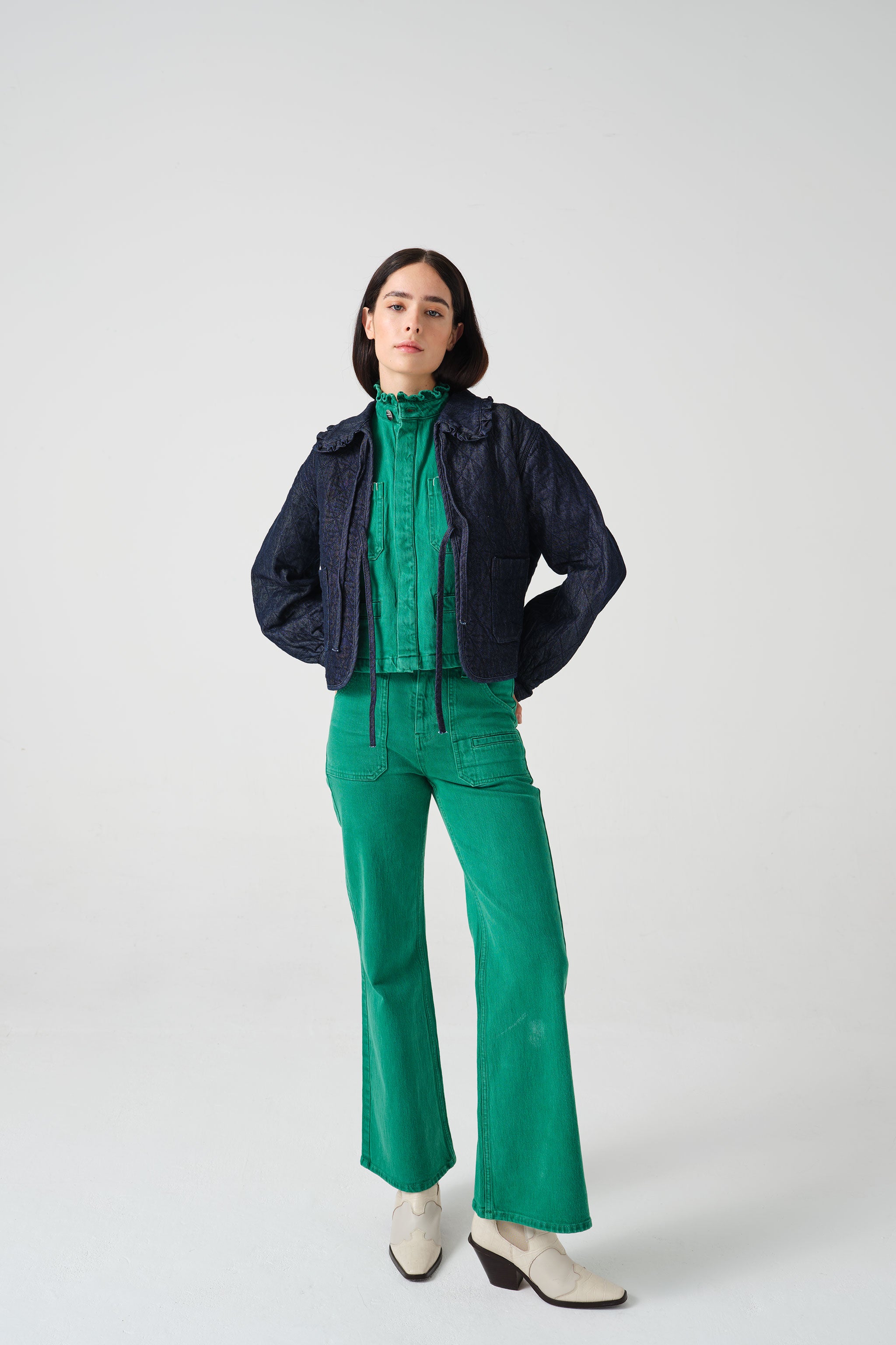Heidi Quilted Denim Jacket in Indigo Rinse