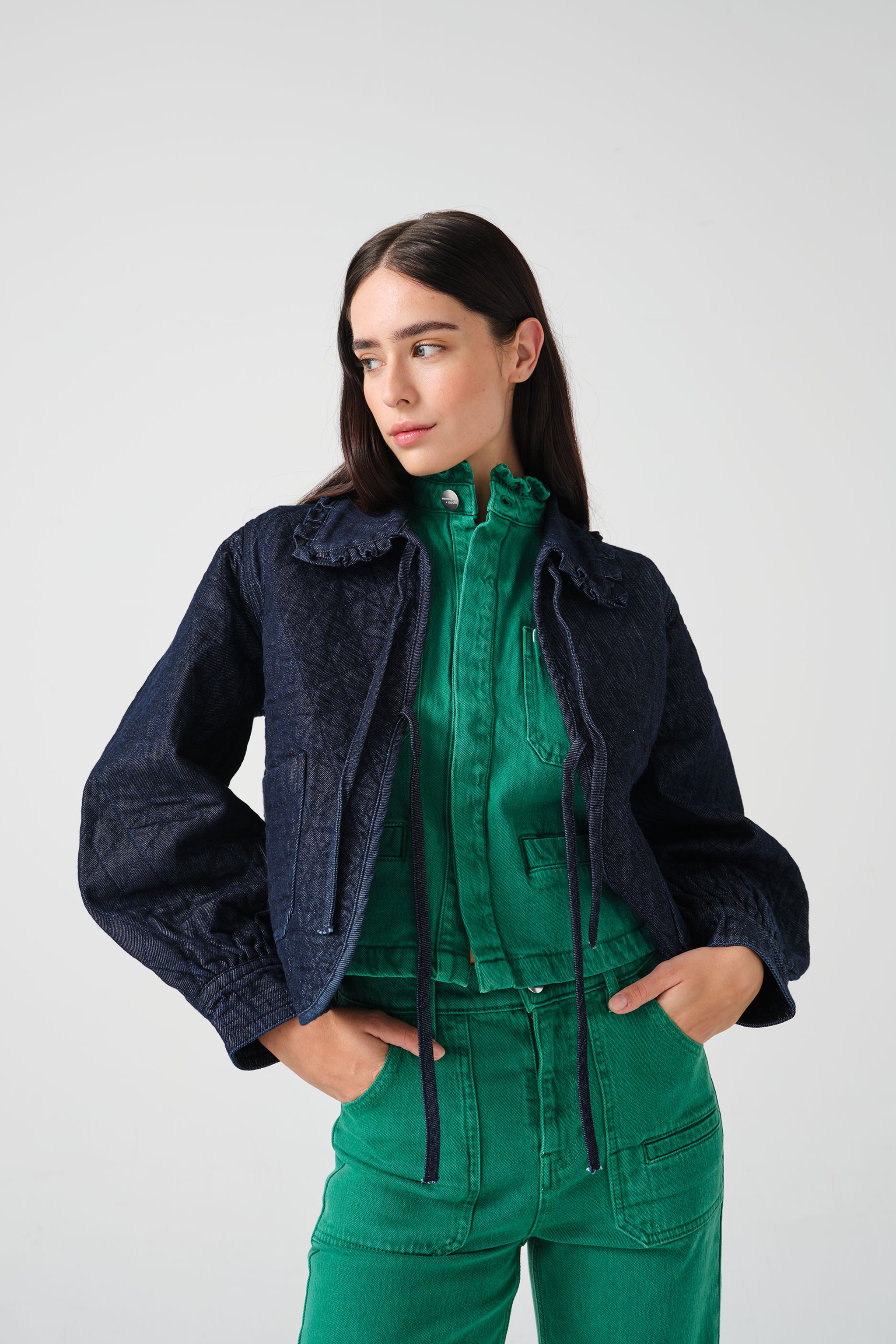 Heidi Quilted Denim Jacket in Indigo Rinse