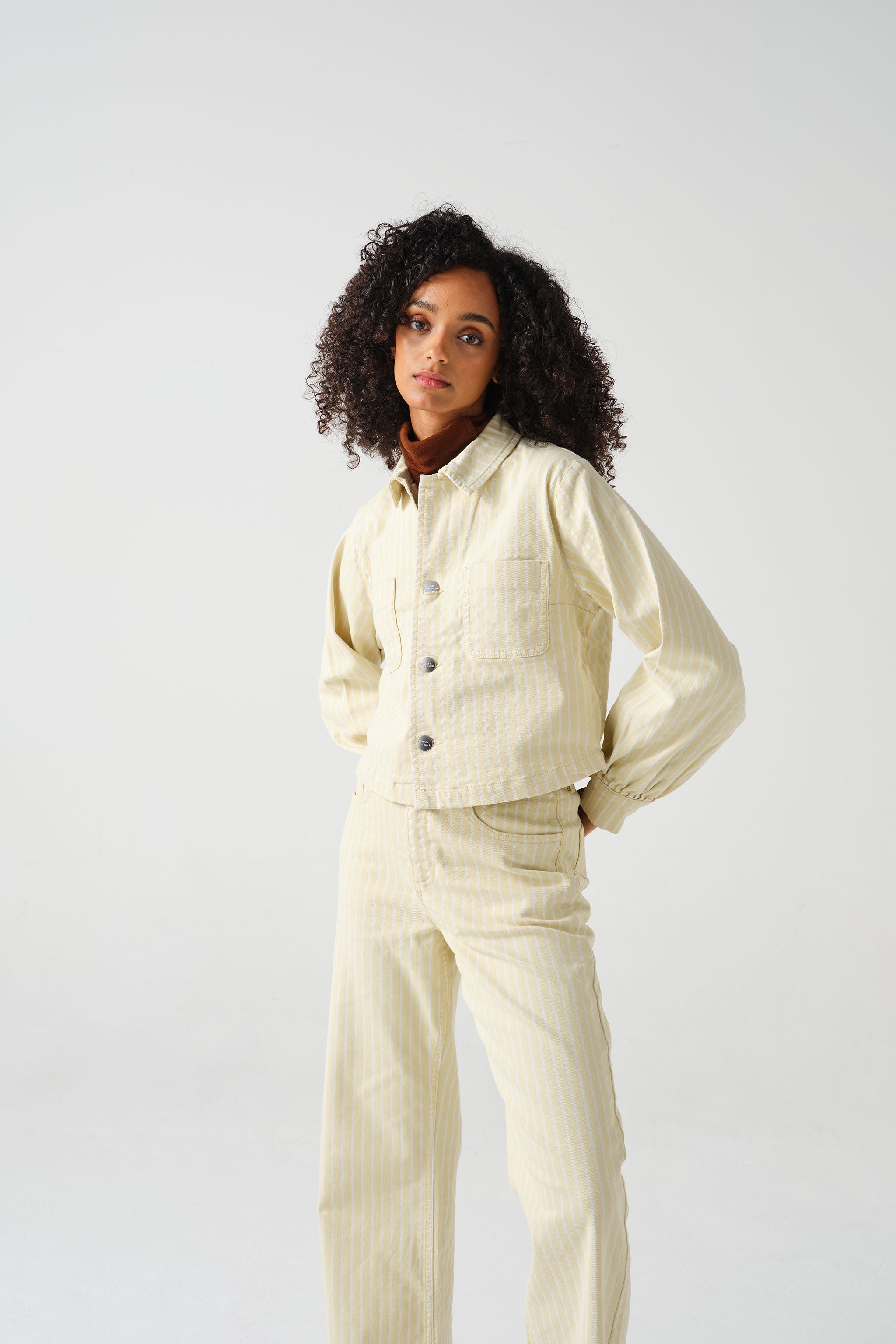Piper Jacket Cropped in Buttermilk Wide Stripe
