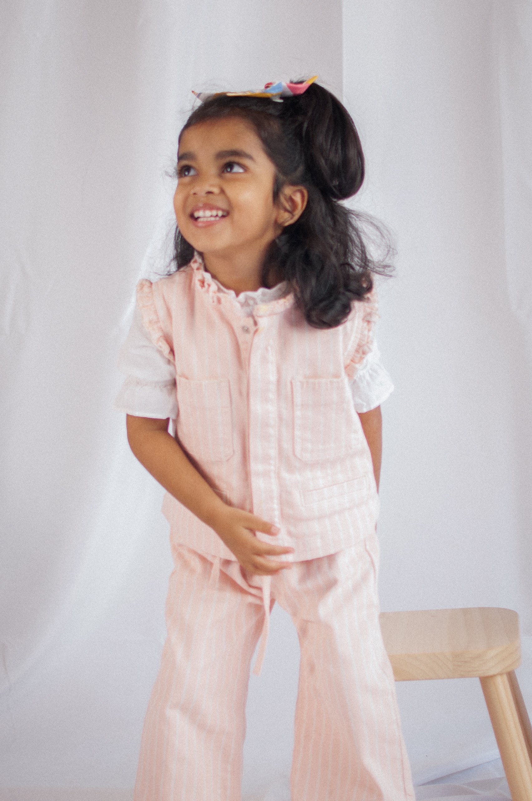 Girl's Pablo Denim Vest in Pink Dawn Wide Stripe