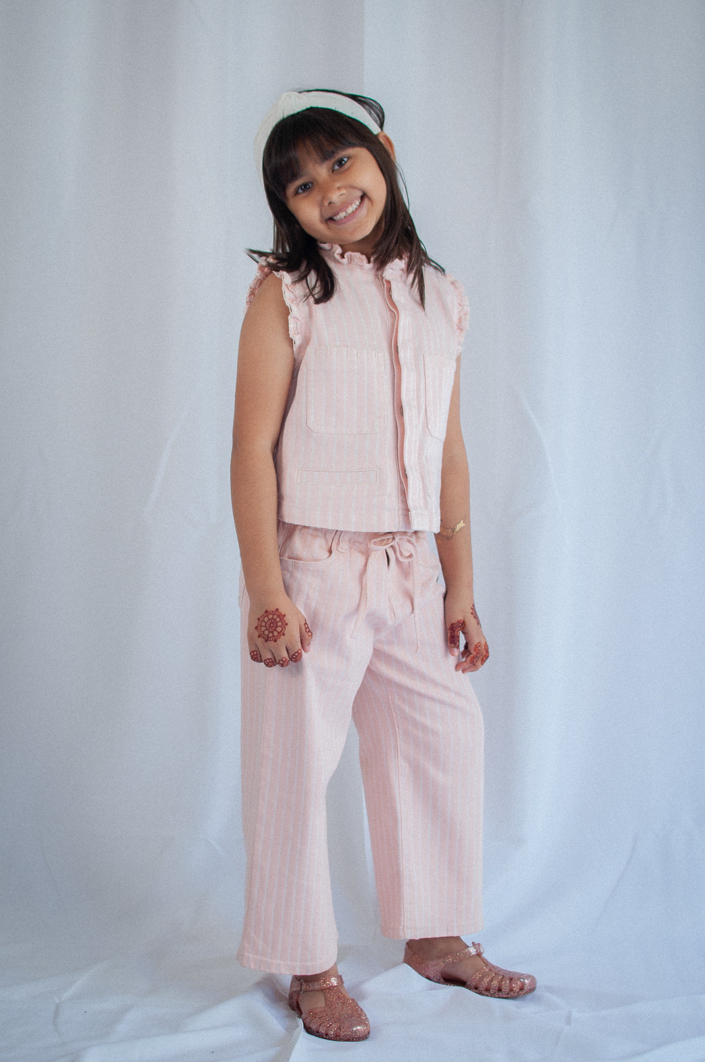 Girl's Pablo Denim Vest in Pink Dawn Wide Stripe