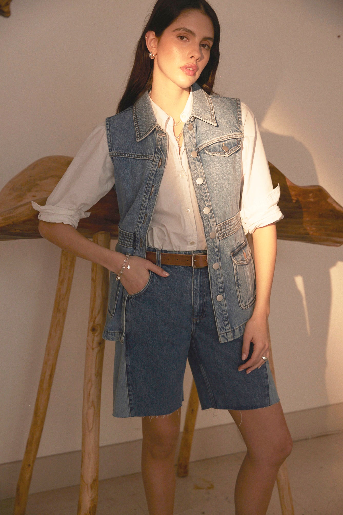 Zoe Short in Two Tone Denim