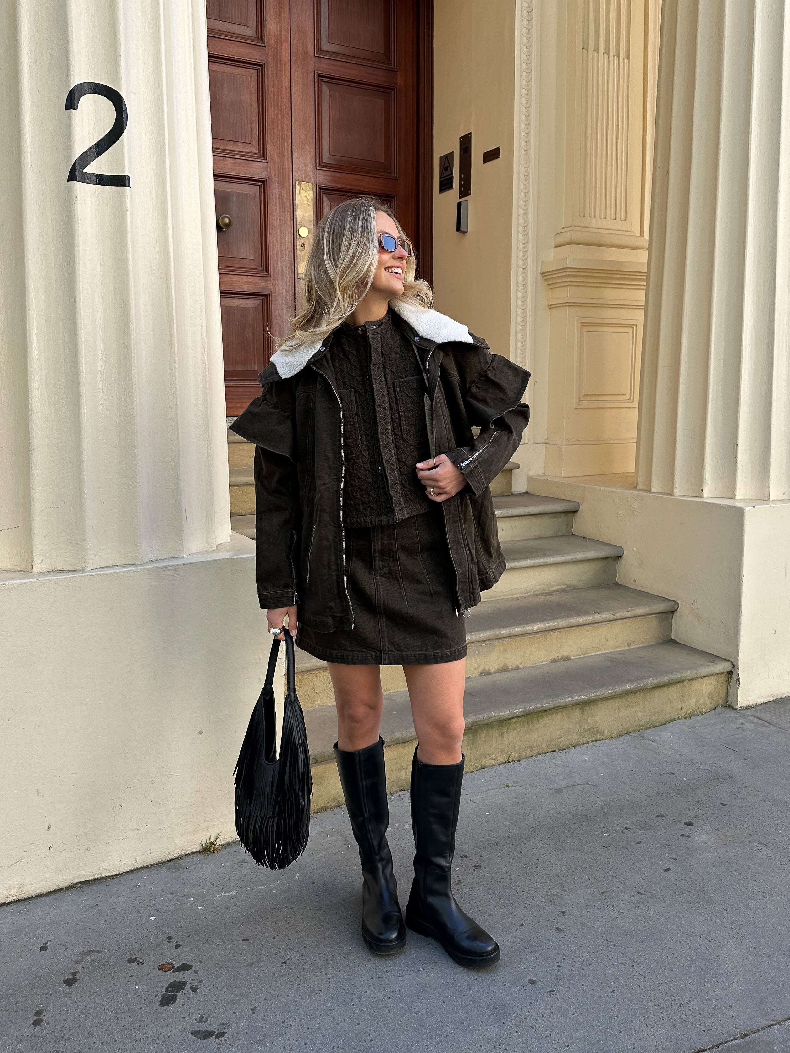 Noah Mini Denim Skirt in Cacao