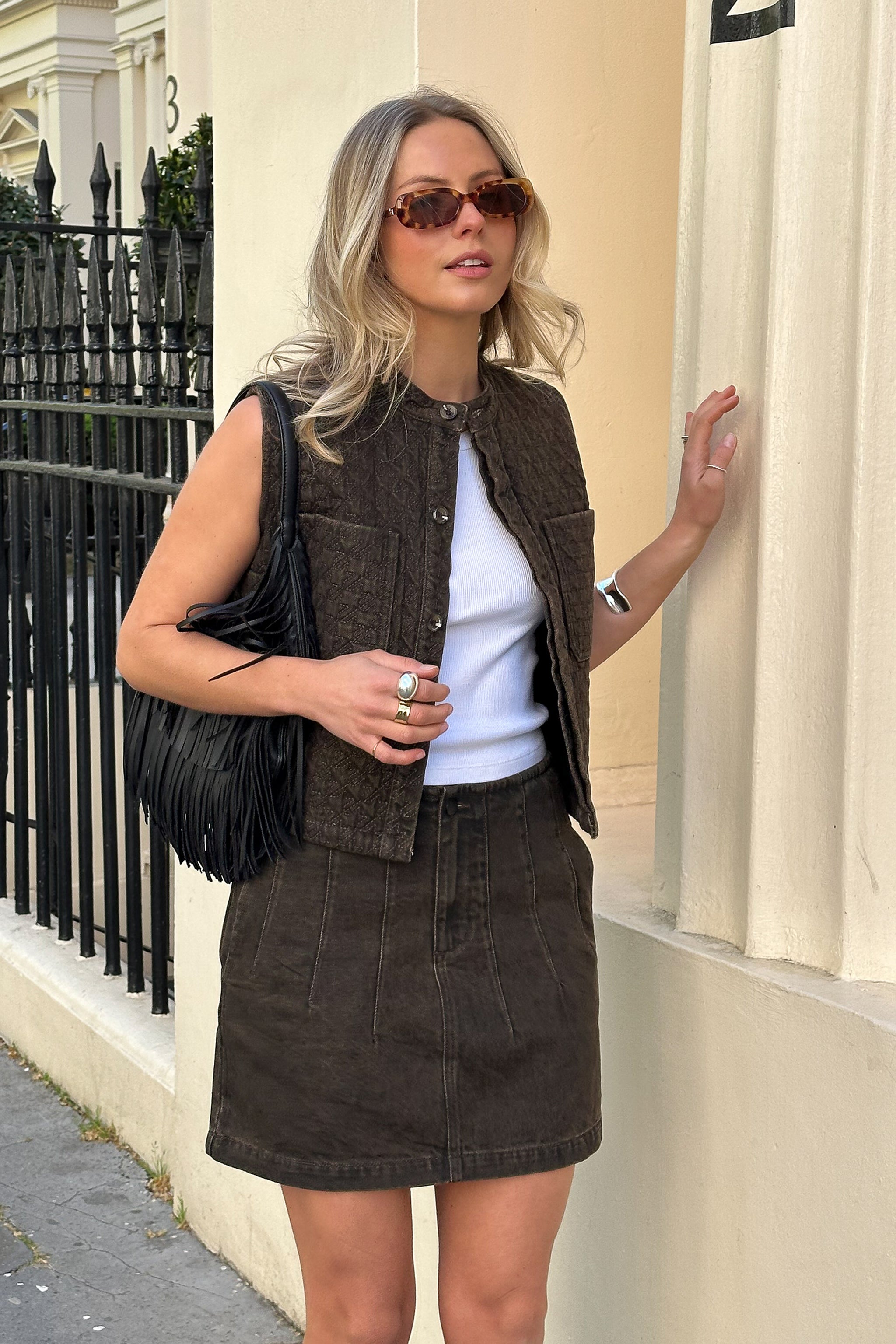 Noah Mini Denim Skirt in Cacao