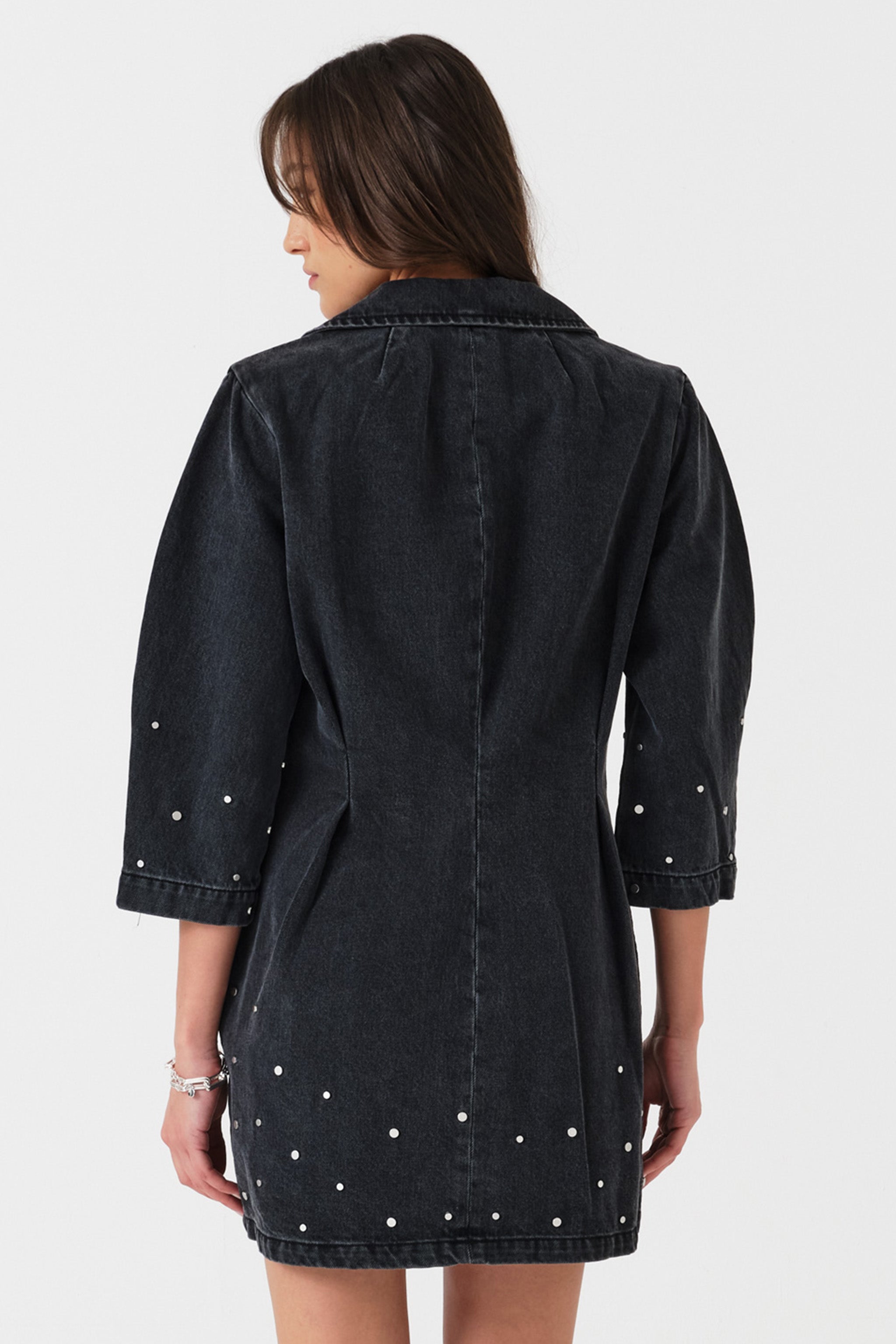 Bette Studded Denim Mini Dress in Raven