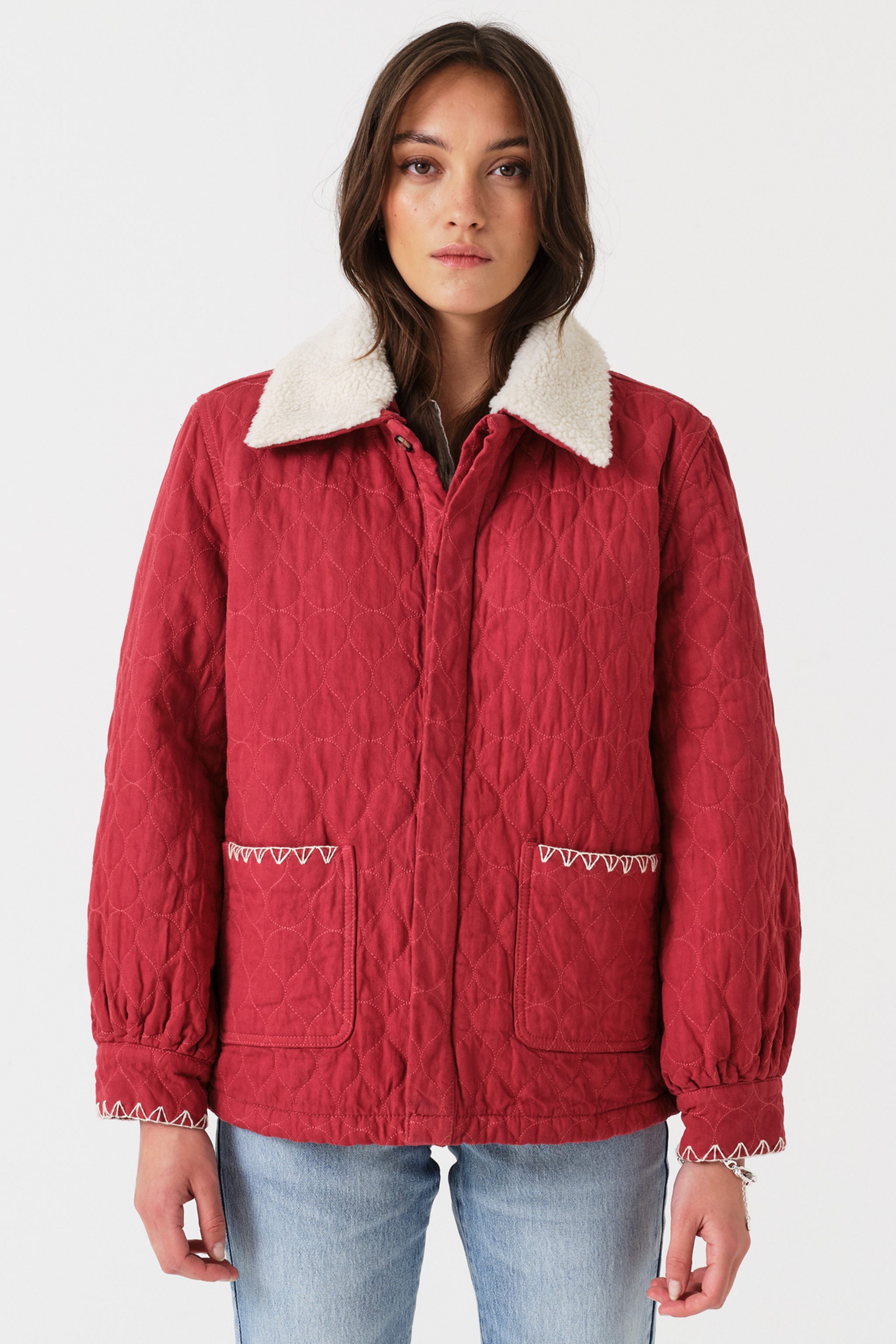 Frida Sherpa Collar Quilted Jacket in Faded Rose