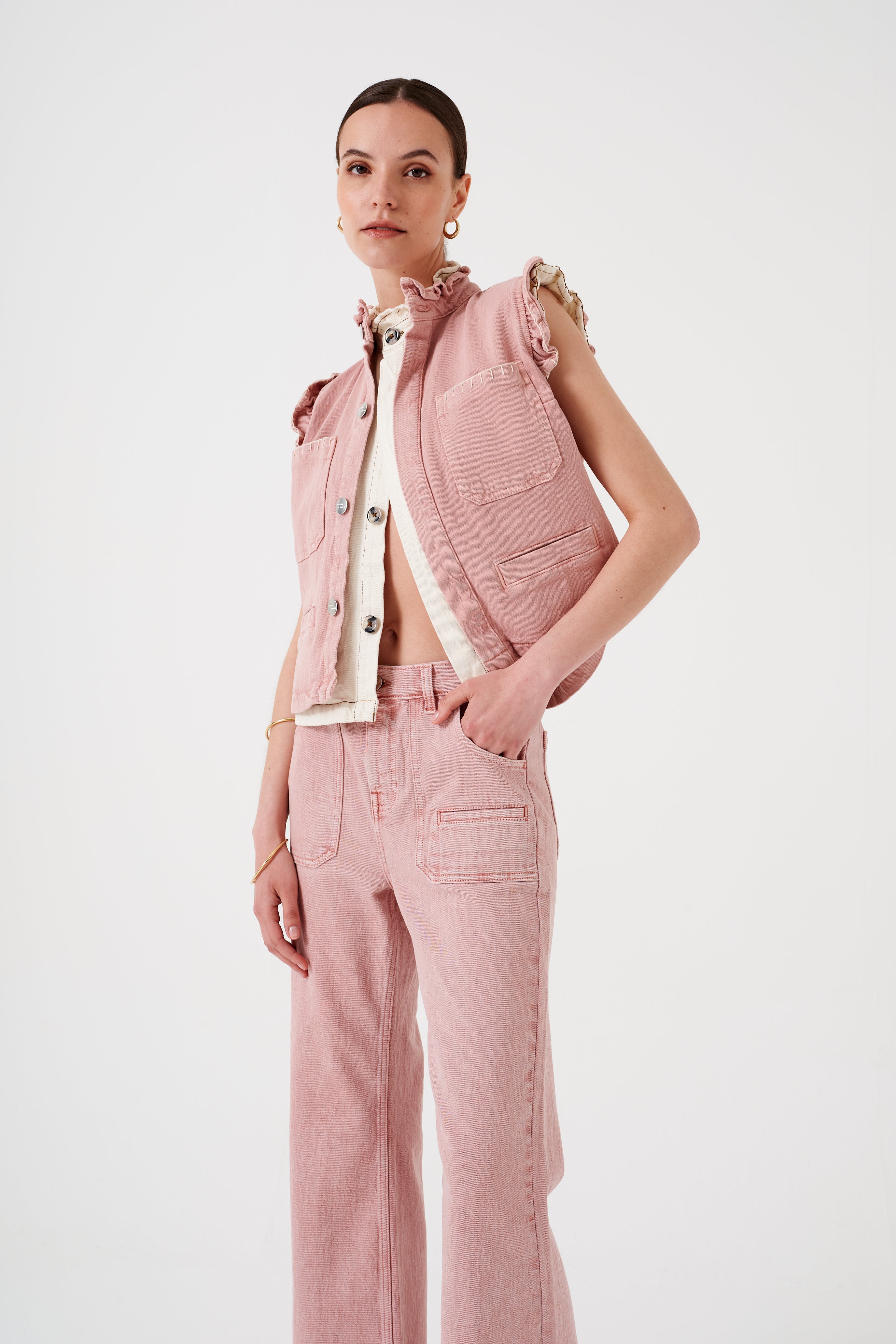 Pablo Denim Vest in Dusty Rose