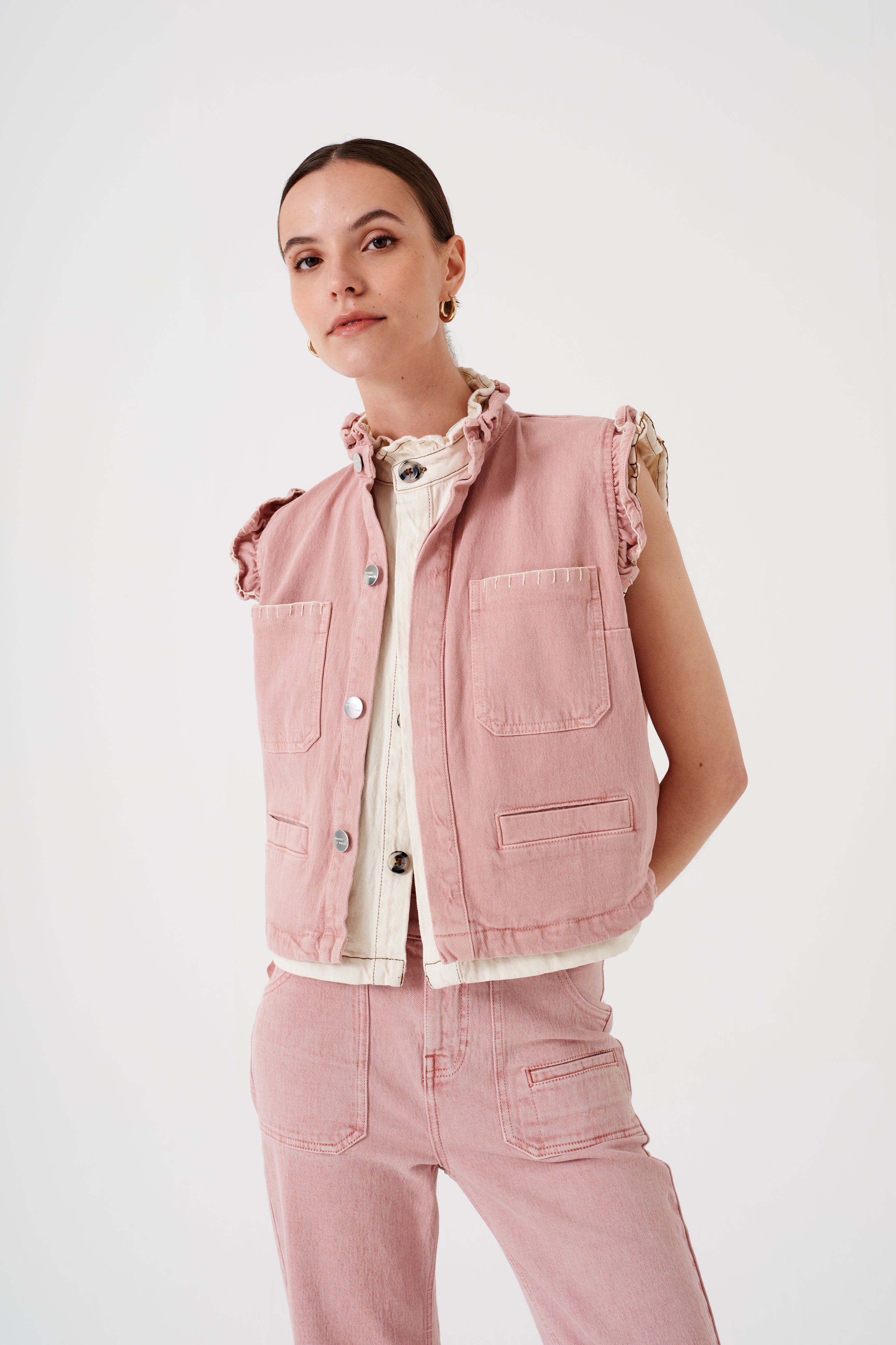 Pablo Denim Vest in Dusty Rose