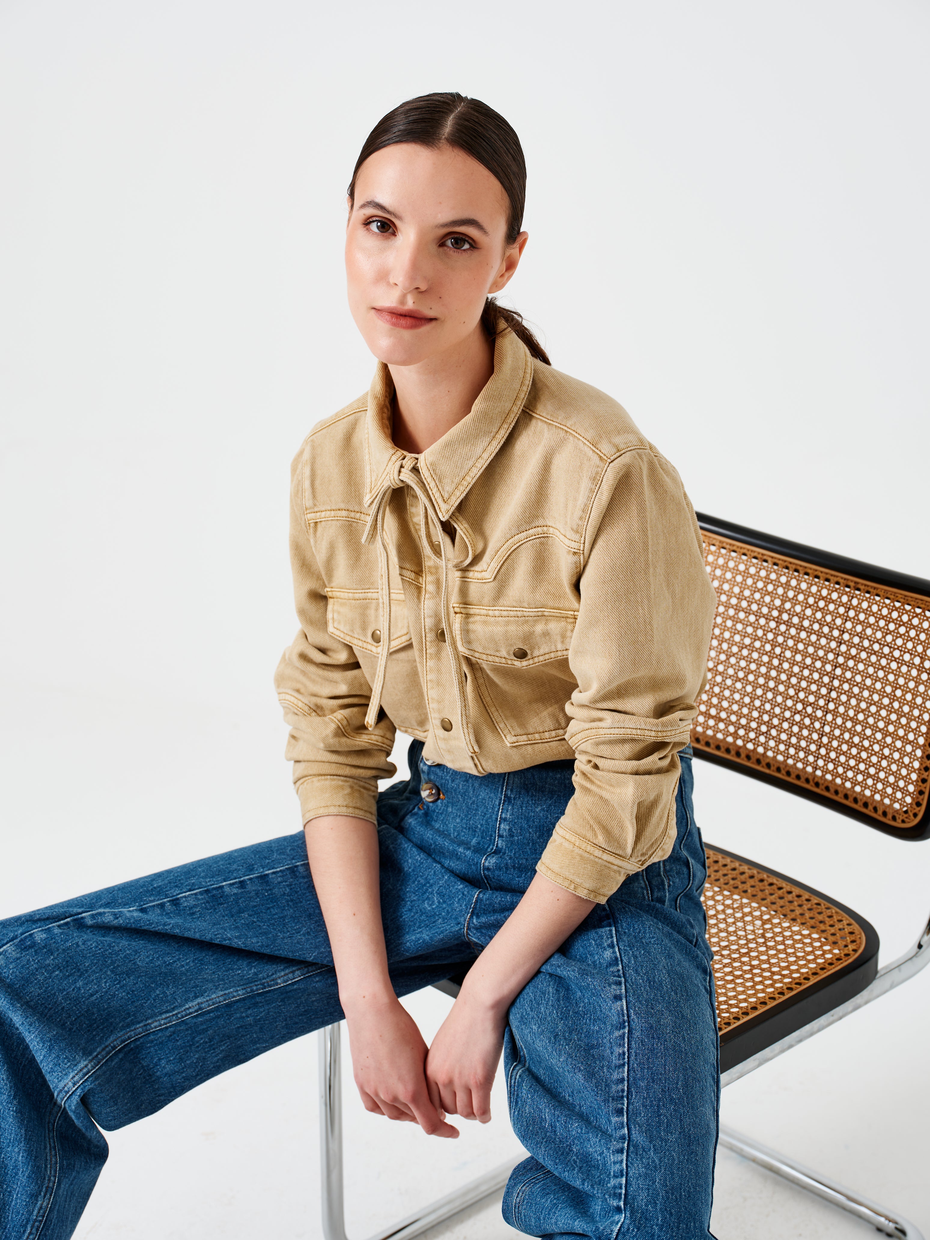 Mia Western Denim Shirt in Desert Sand