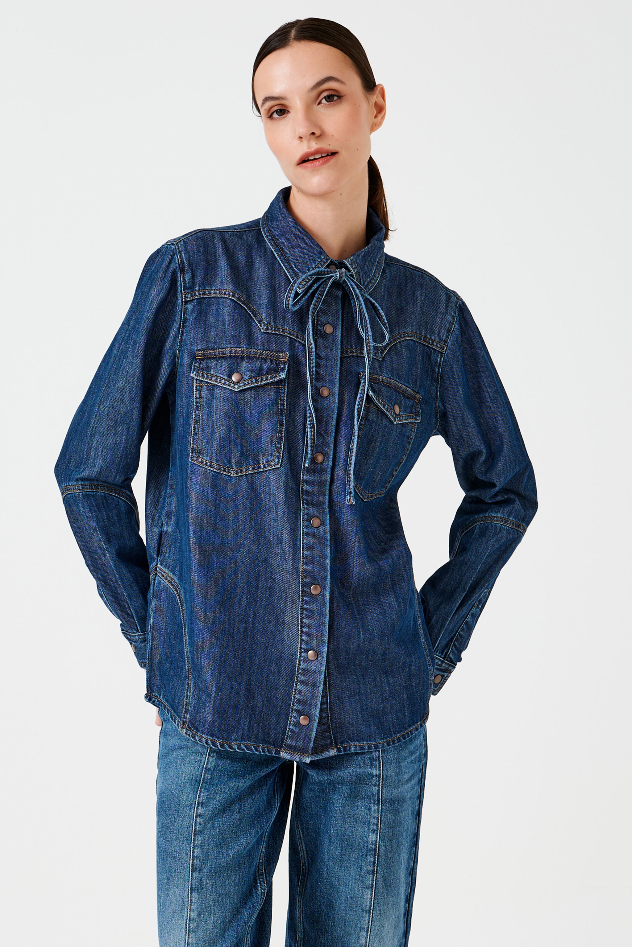 Mia Western Denim Shirt in Idaho