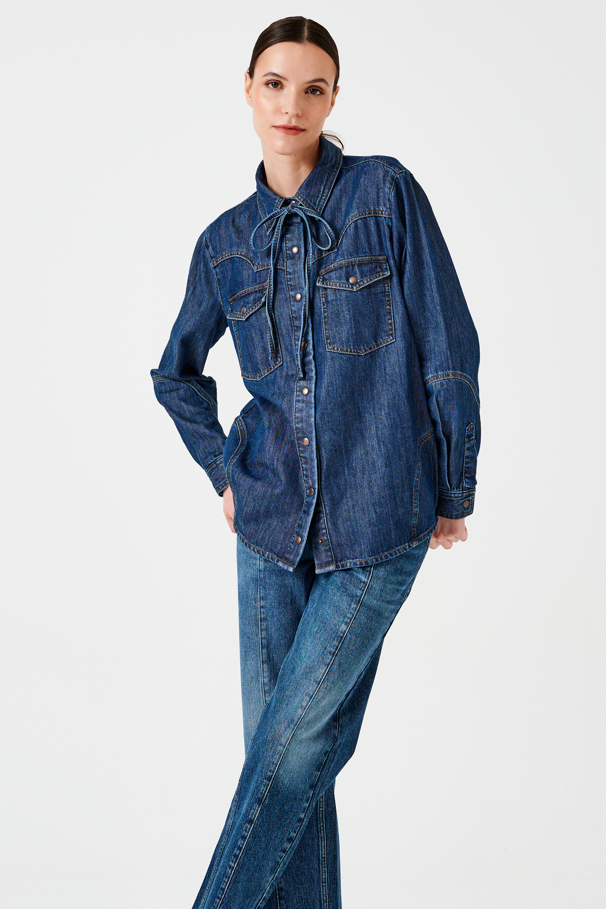 Mia Western Denim Shirt in Idaho