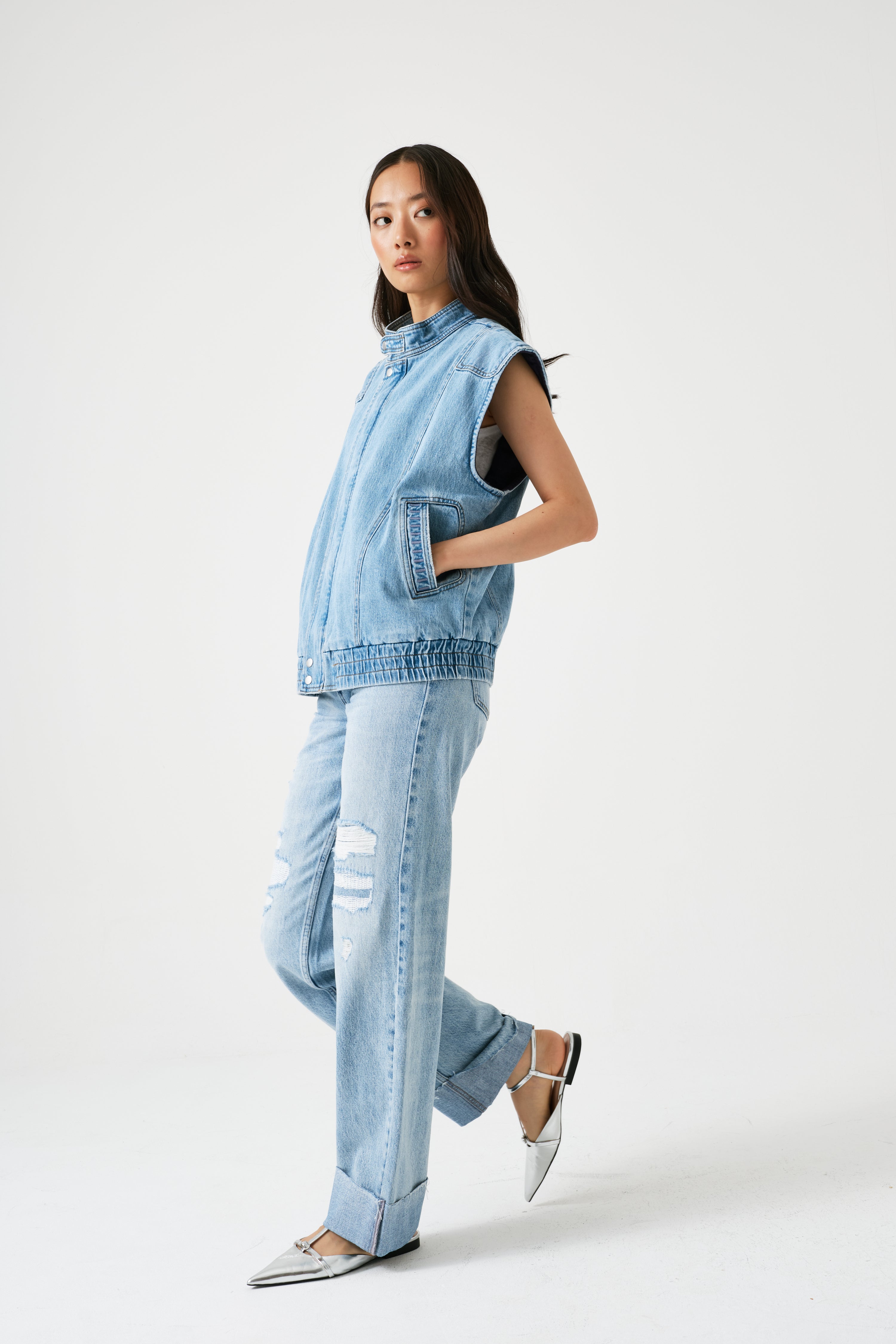 Stevie Turn Up Jean in Destroyed Austin