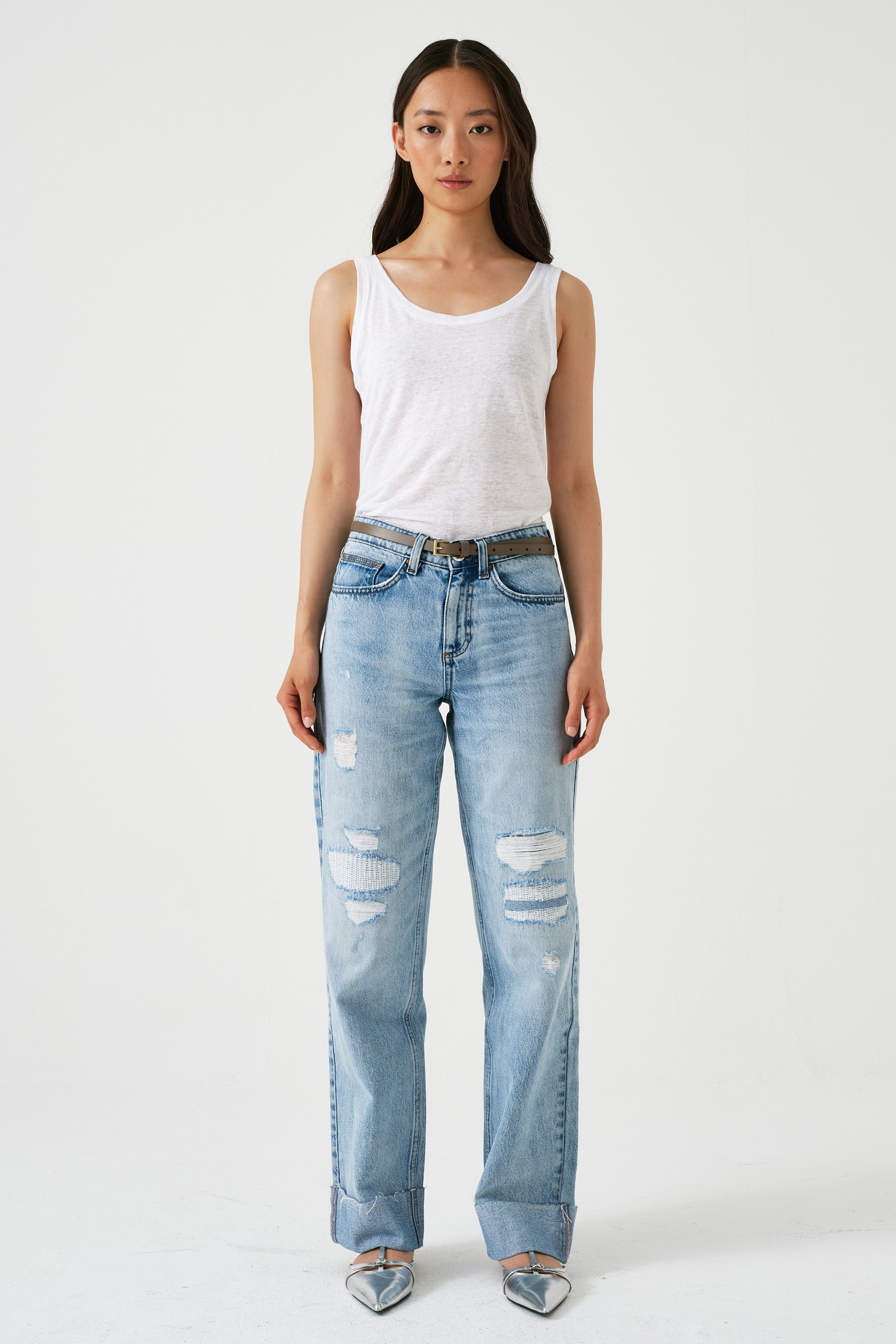 Stevie Turn Up Jean in Destroyed Austin