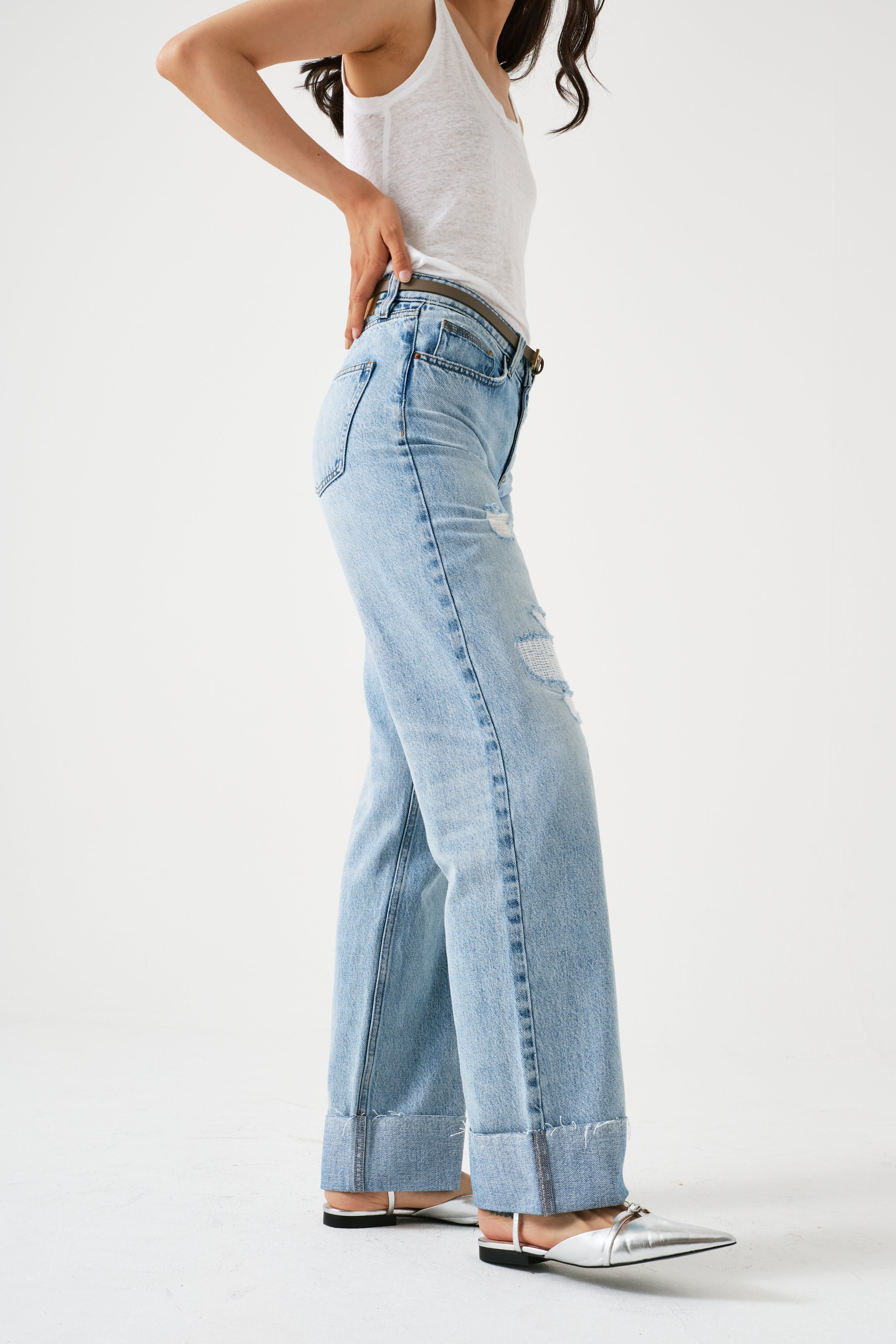 Stevie Turn Up Jean in Destroyed Austin