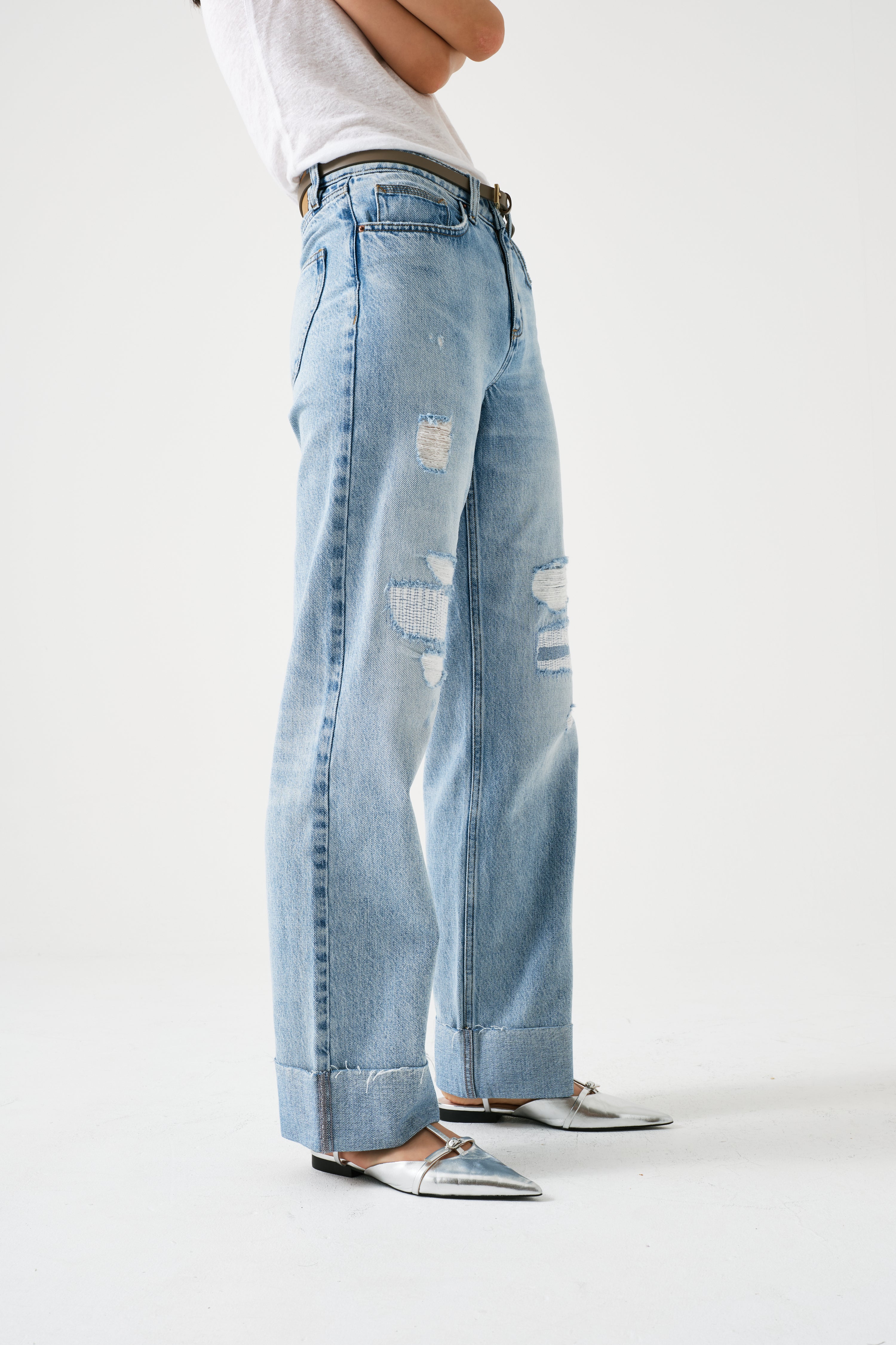 Stevie Turn Up Jean in Destroyed Austin