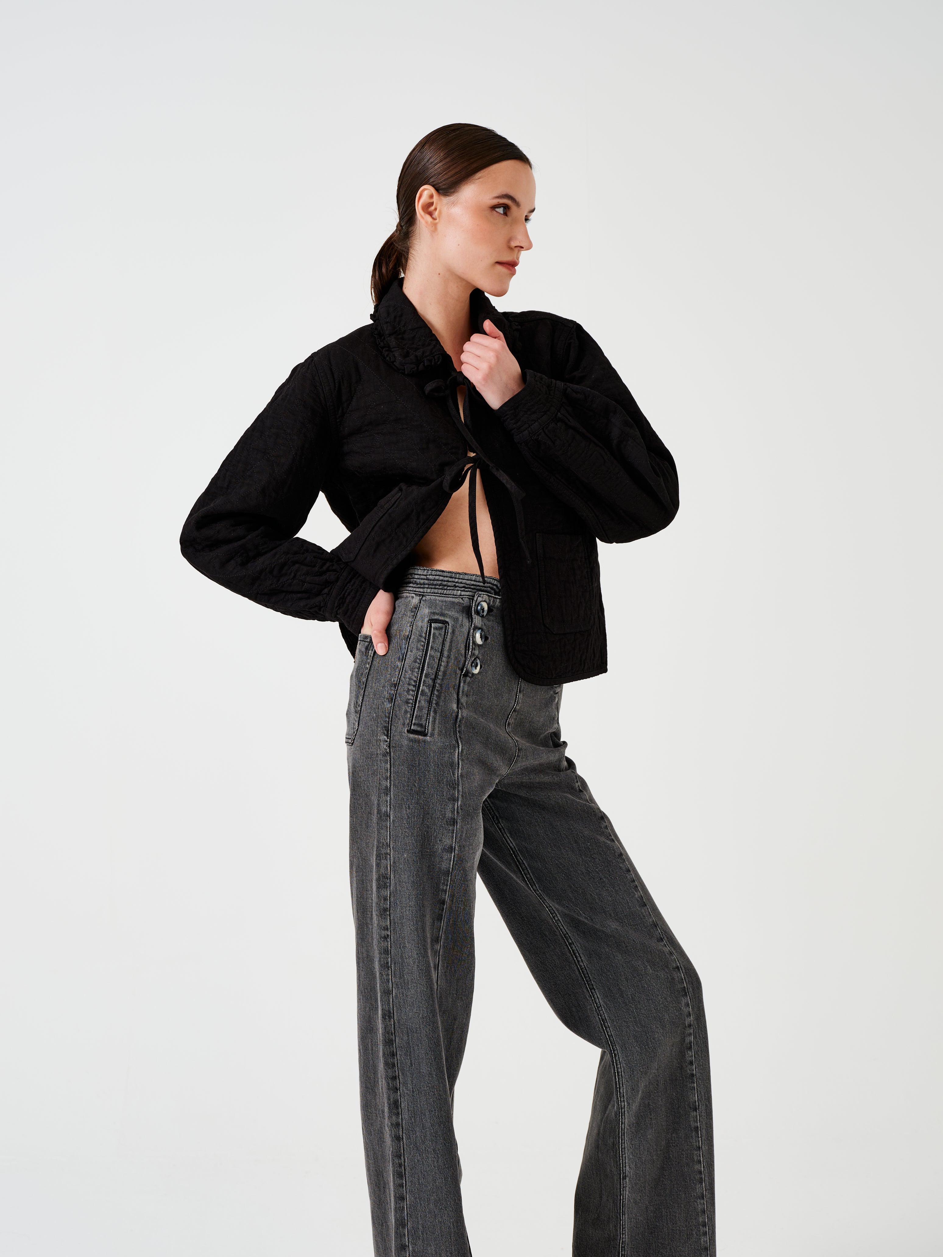 Heidi Quilted Denim Jacket in Black