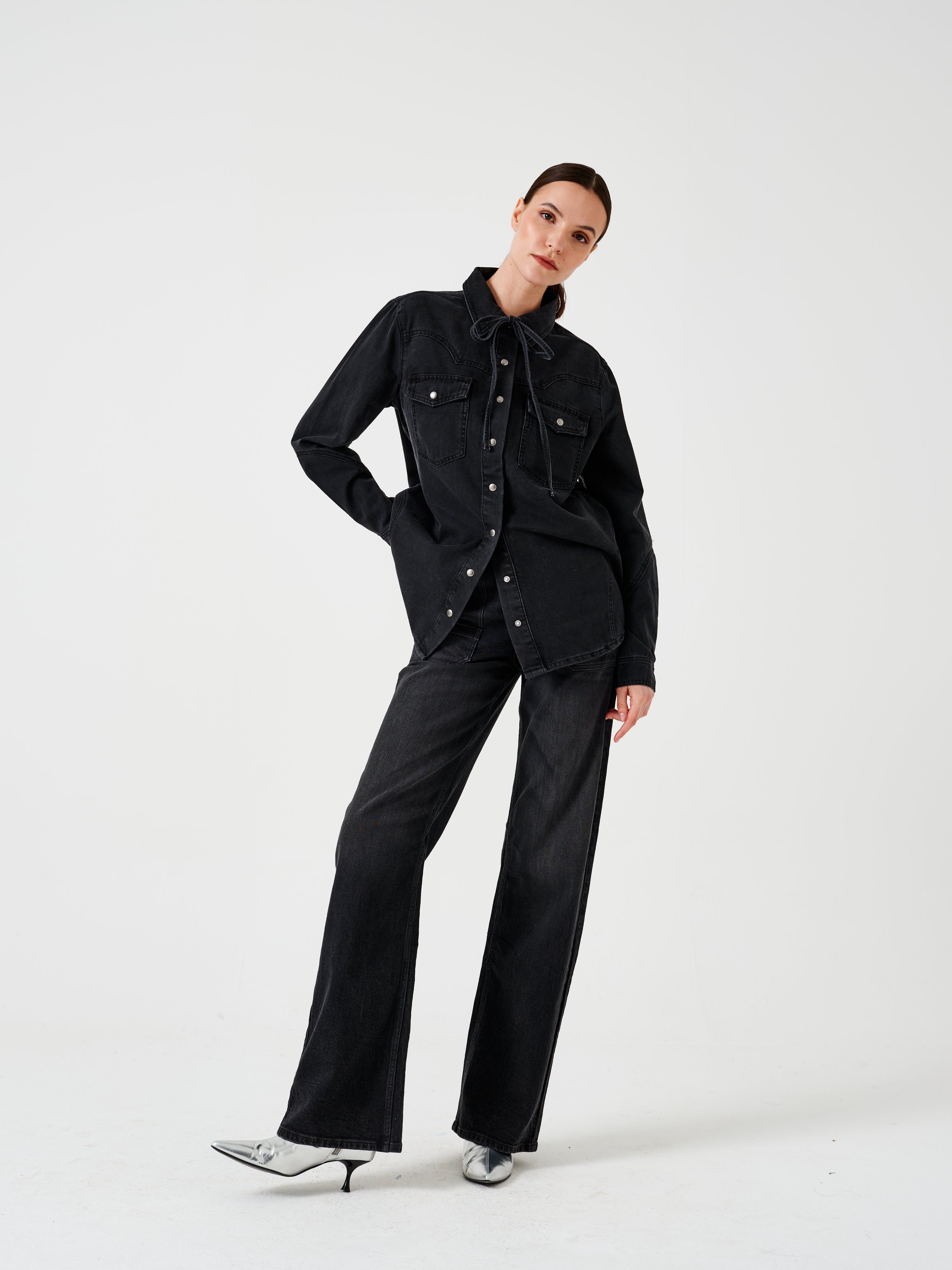 Mia Western Denim Shirt in Vintage Black