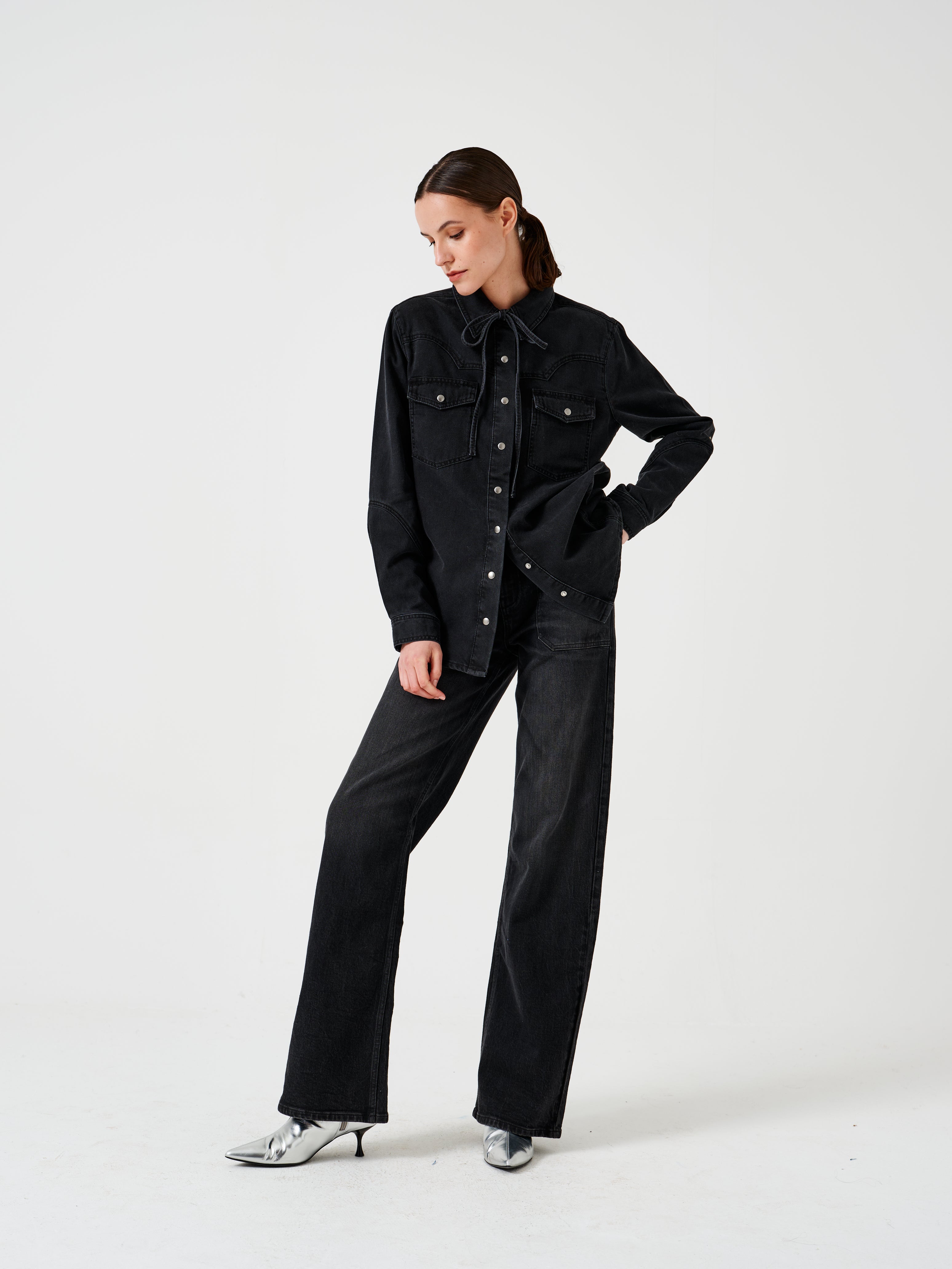 Mia Western Denim Shirt in Vintage Black