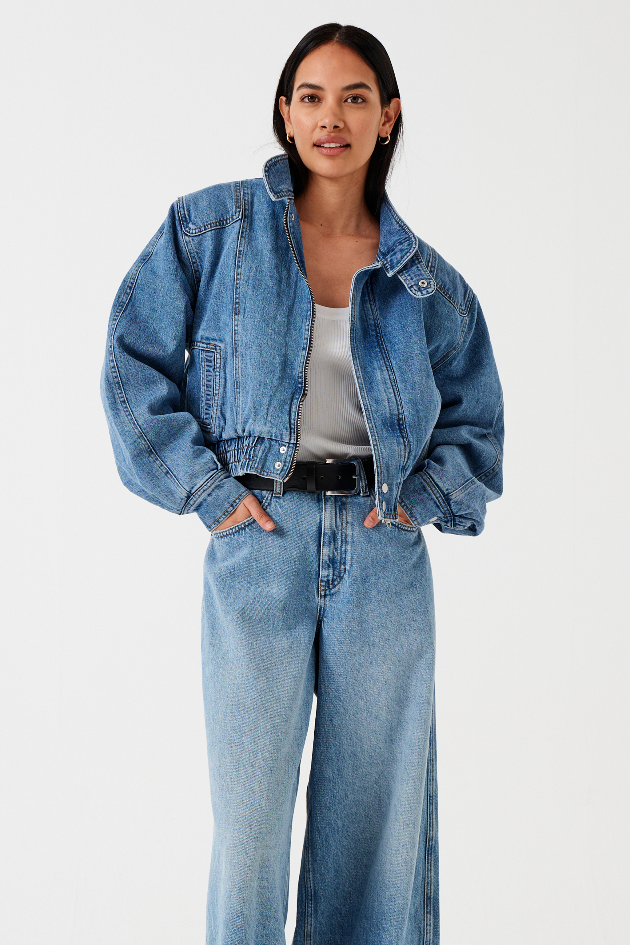 Juno Denim Bomber Jacket in Rodeo