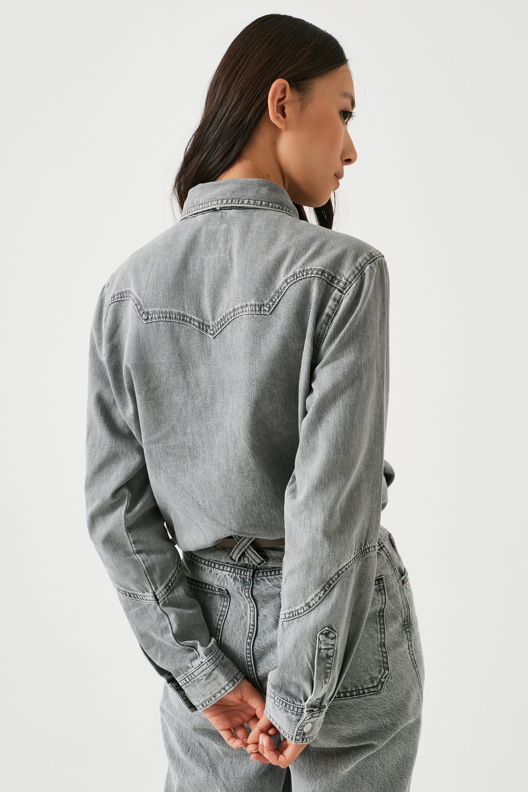 Mia Western Denim Shirt in Silver Lining