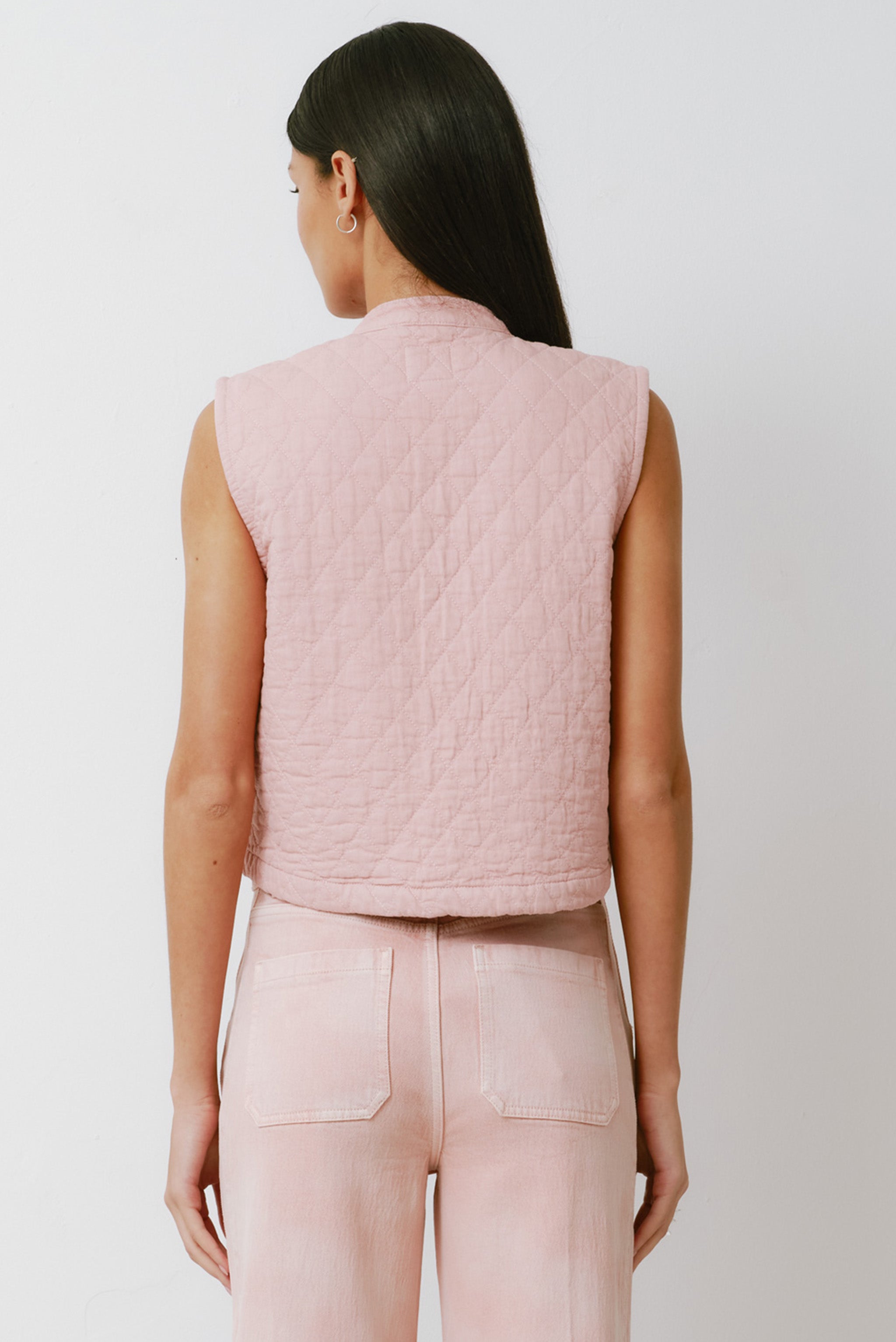 Pablo Quilted Denim Vest in Peony Pink
