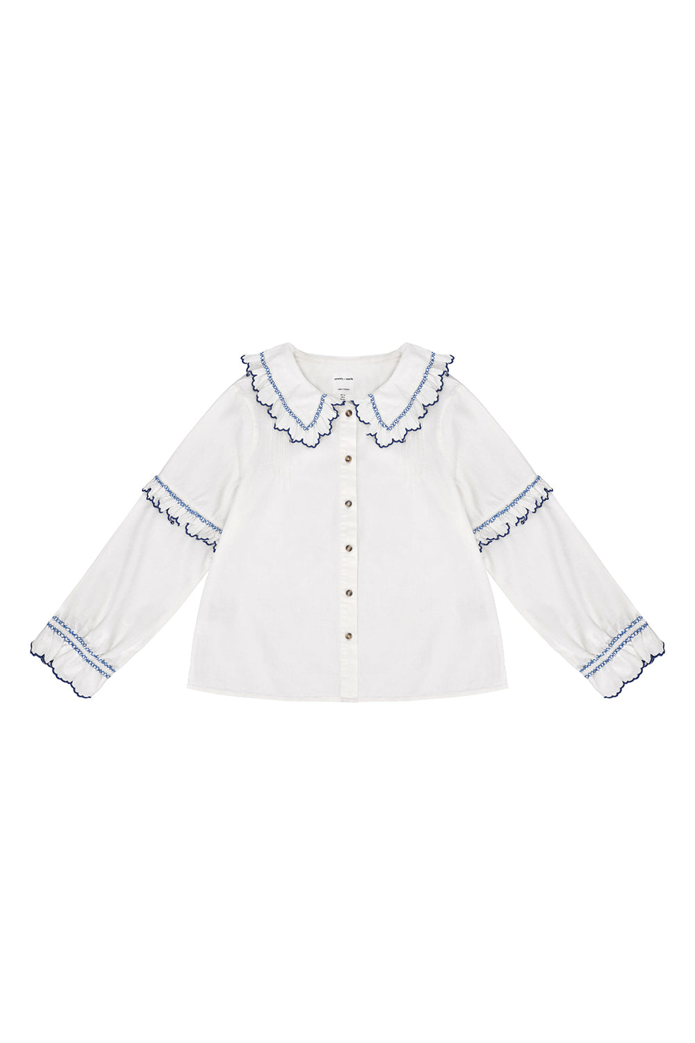 Phoebe Blouse in Ecru and Electric Blue Embroidery