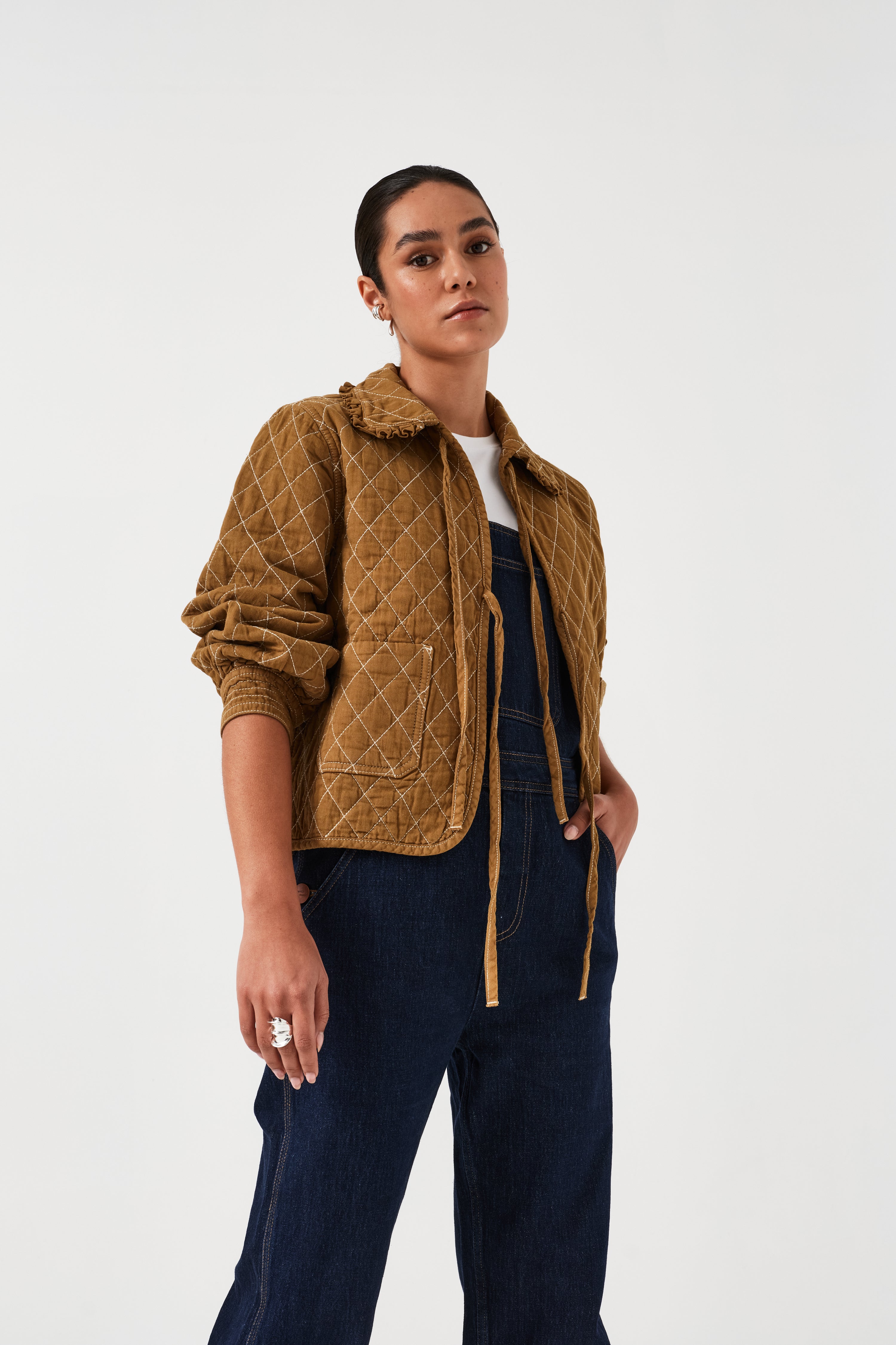 Heidi Quilted Denim Jacket in Olive