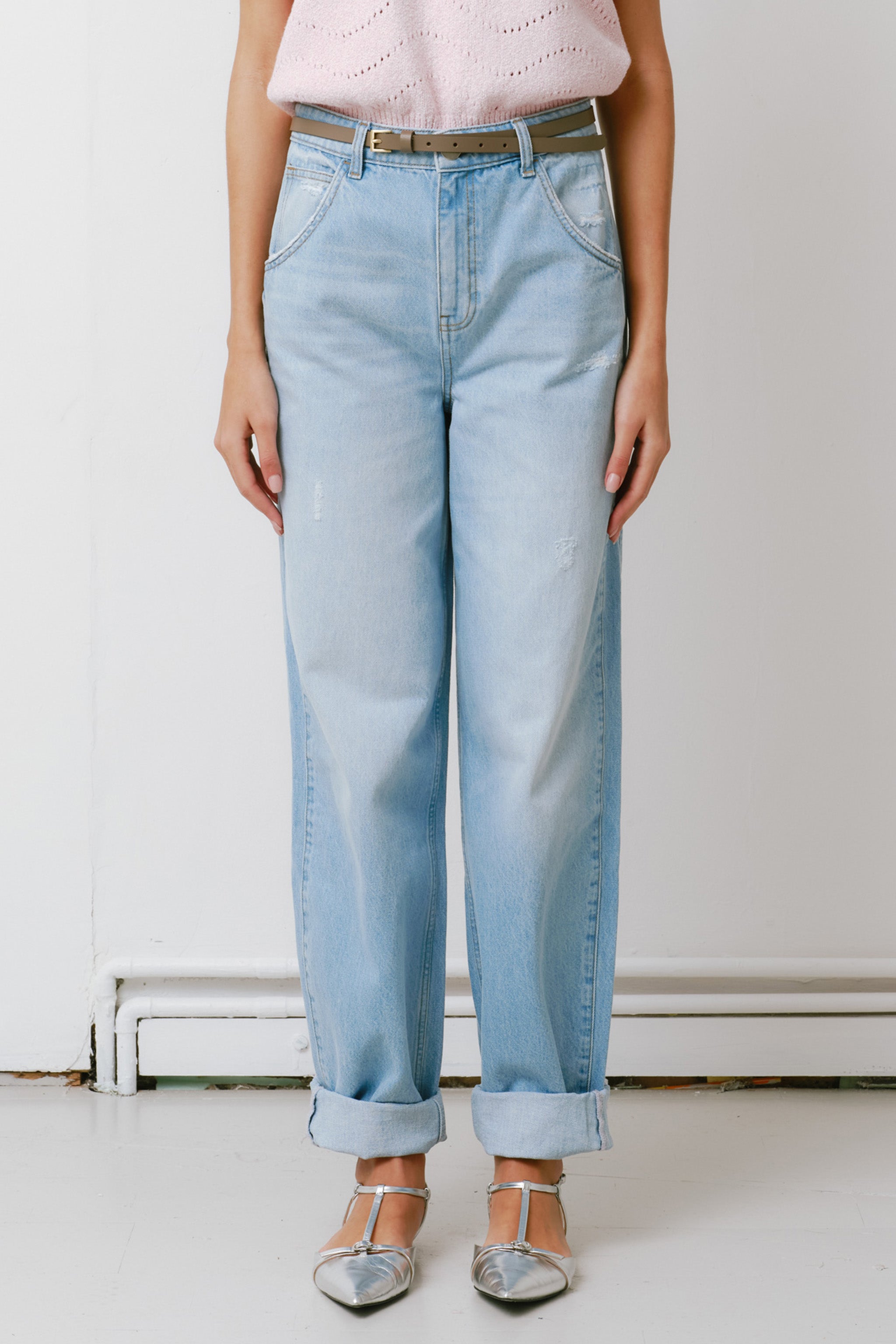 Bo Barrel Leg Turn Up Jean in Summer Sky