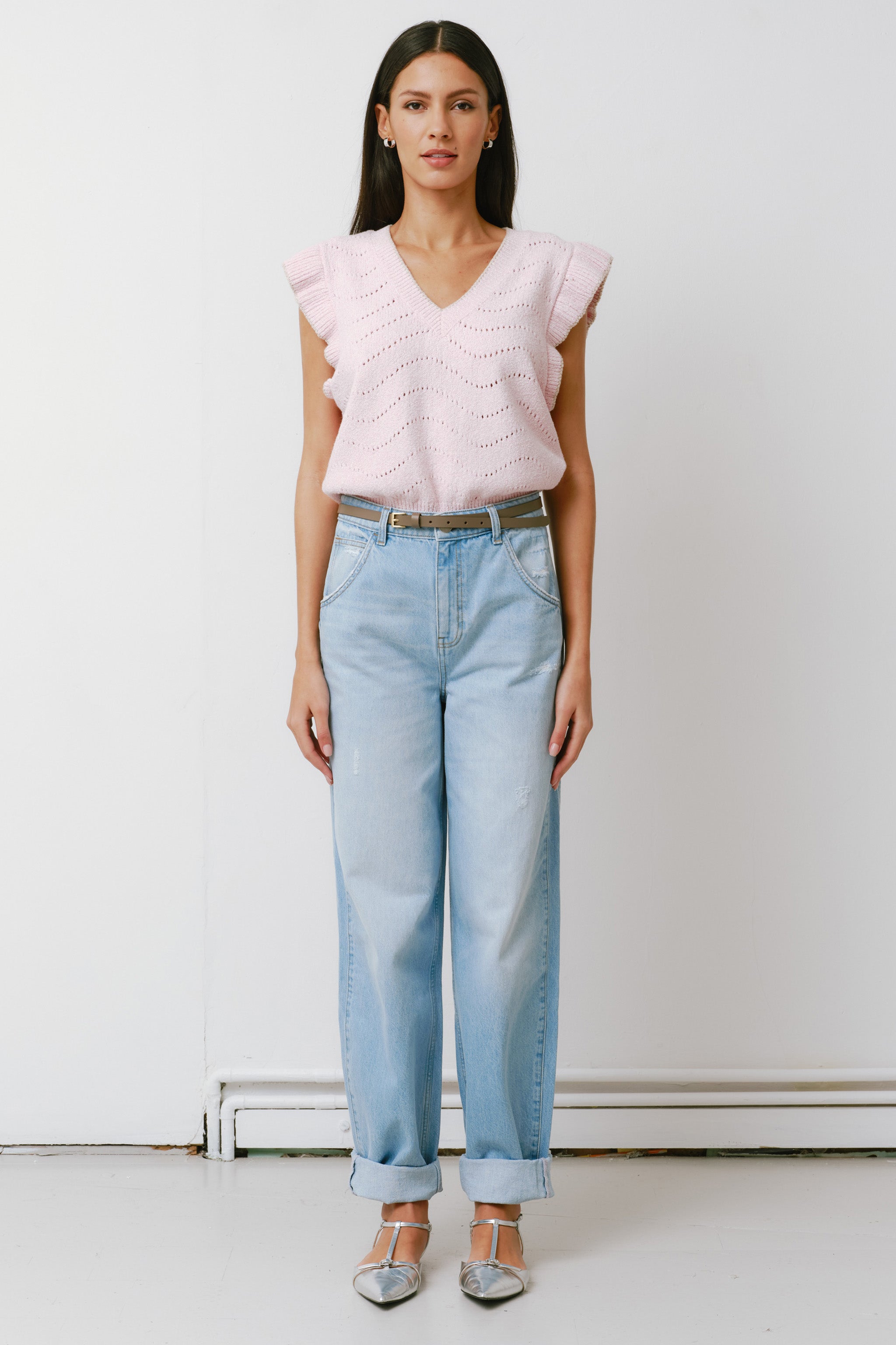 Bo Barrel Leg Turn Up Jean in Summer Sky
