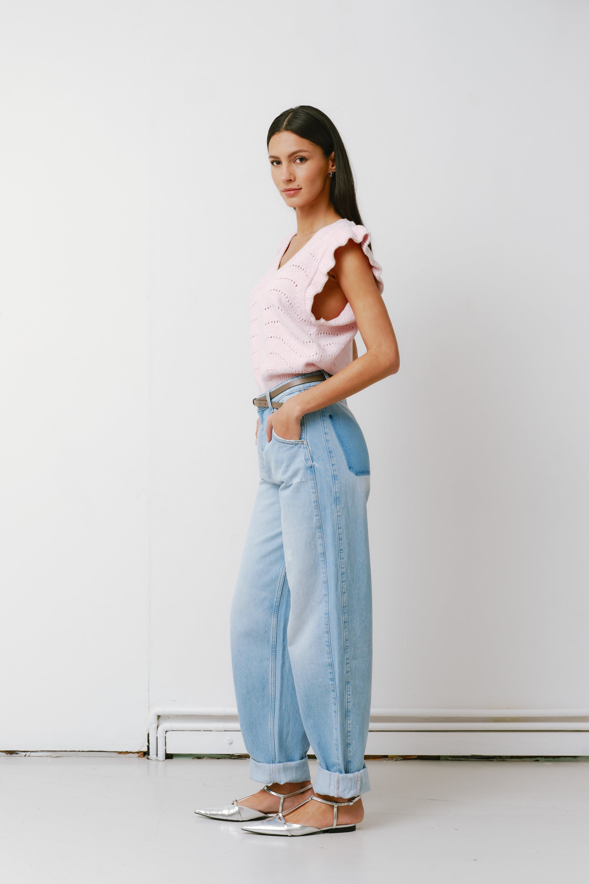 Bo Barrel Leg Turn Up Jean in Summer Sky