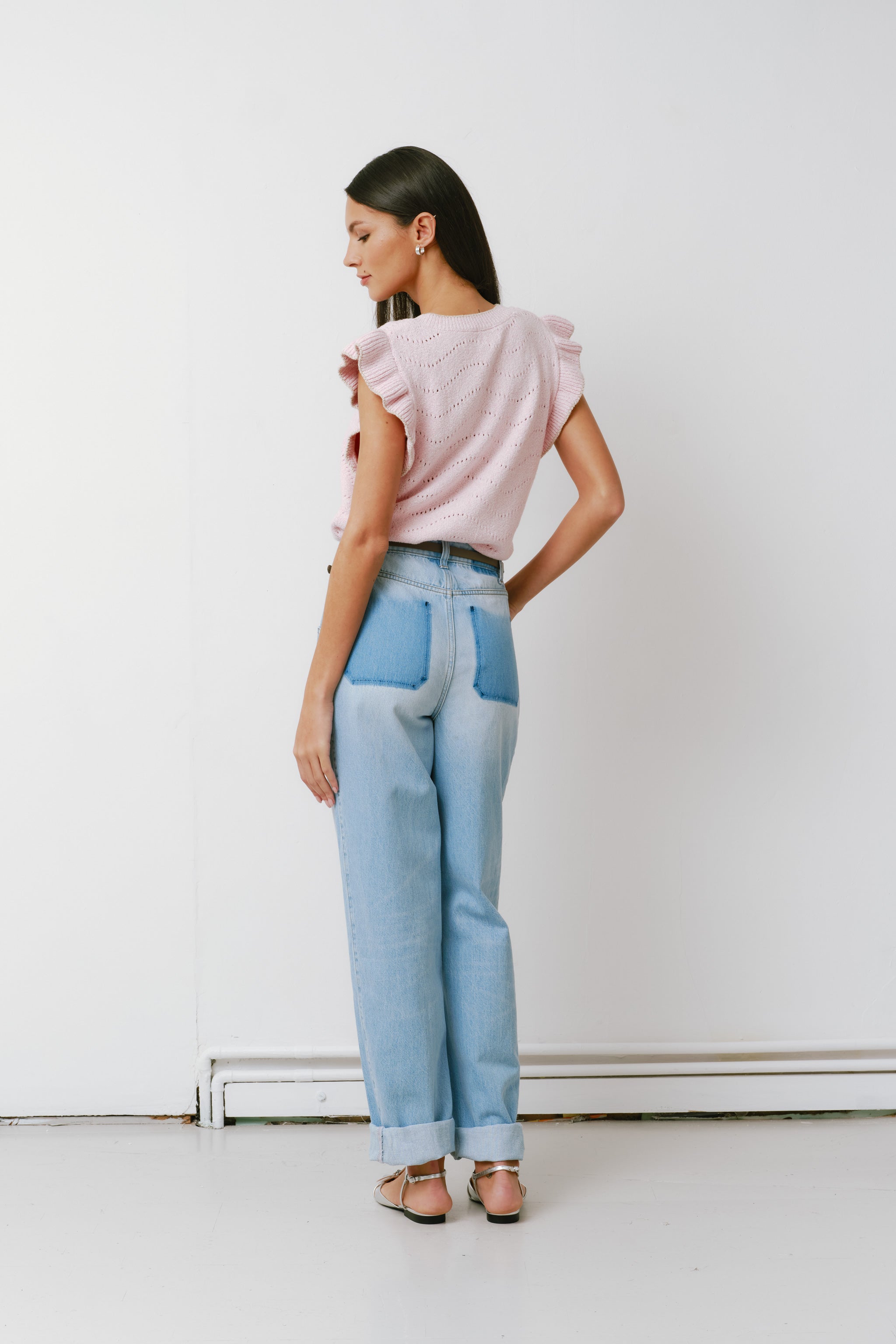 Bo Barrel Leg Turn Up Jean in Summer Sky