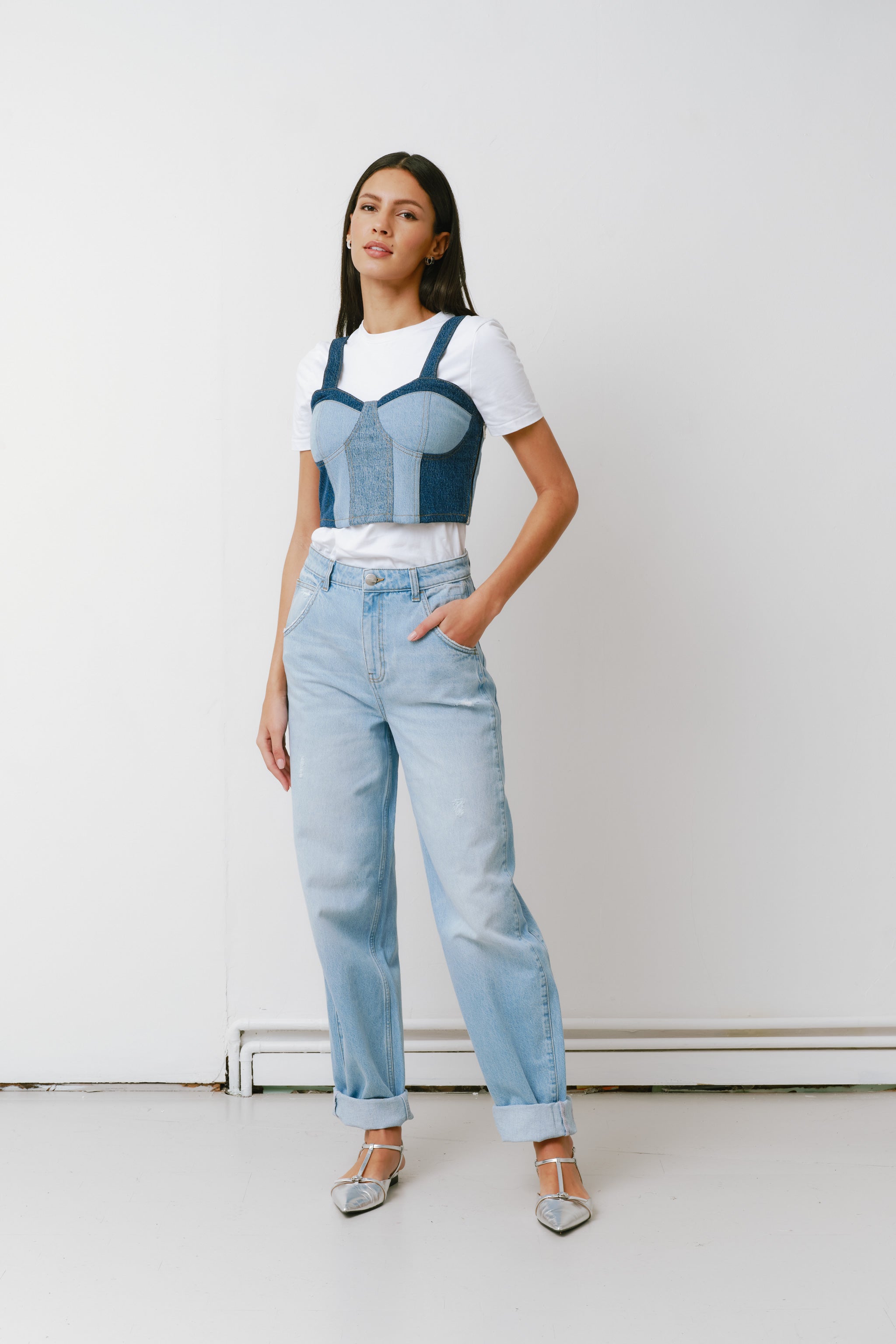 Bo Barrel Leg Turn Up Jean in Summer Sky